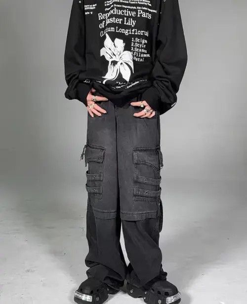 Japanese Brand × Jean Heavy washed street style long strap wide leg jeans Size US 32 / EU 48 - 3 Thumbnail