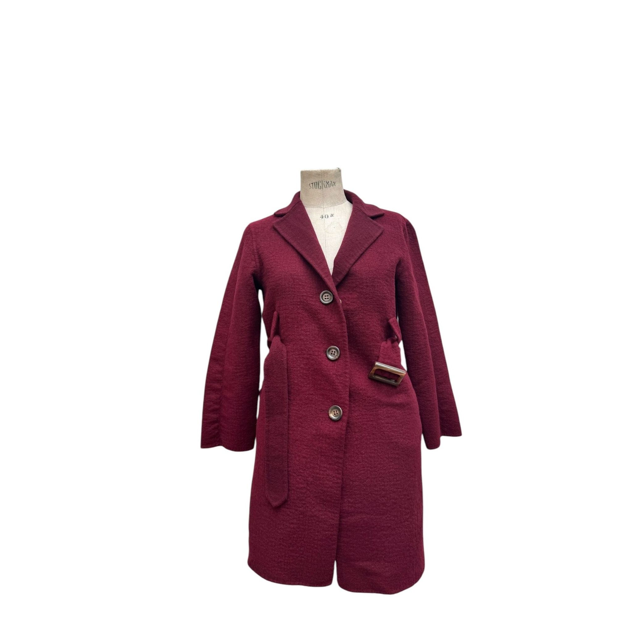 Jil Sander 2100€ Elegant Burgundy Wool Coat Size M / US 6-8 / IT 42-44 - 3 Thumbnail