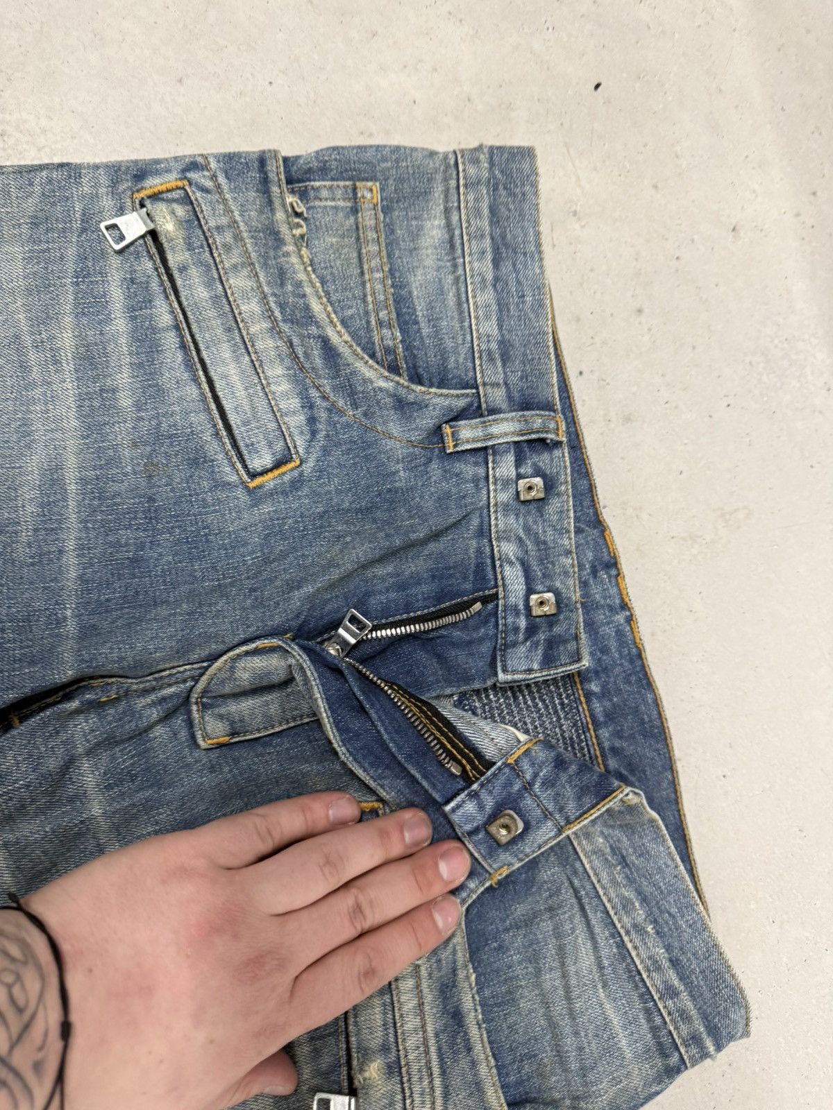 Balmain Balmain Christophe Decarnin washed biker jeans in blue Size US 30 / EU 46 - 4 Thumbnail