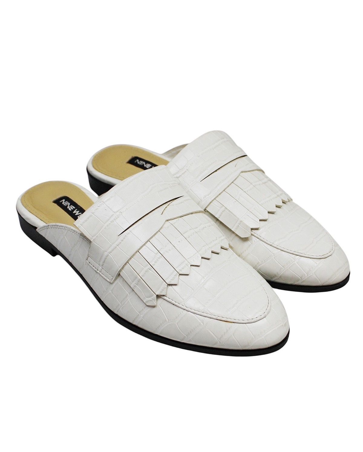 Designer 2010S NINE WEST WHITE CROCO FRINGE MULES Size US 5 / IT 35 - 2 Thumbnail