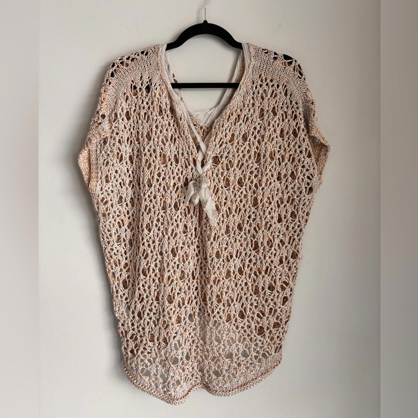 Designer Limited Edition Beige Crochet Knit Top Size L / US 10 / IT 46 - 3 Thumbnail