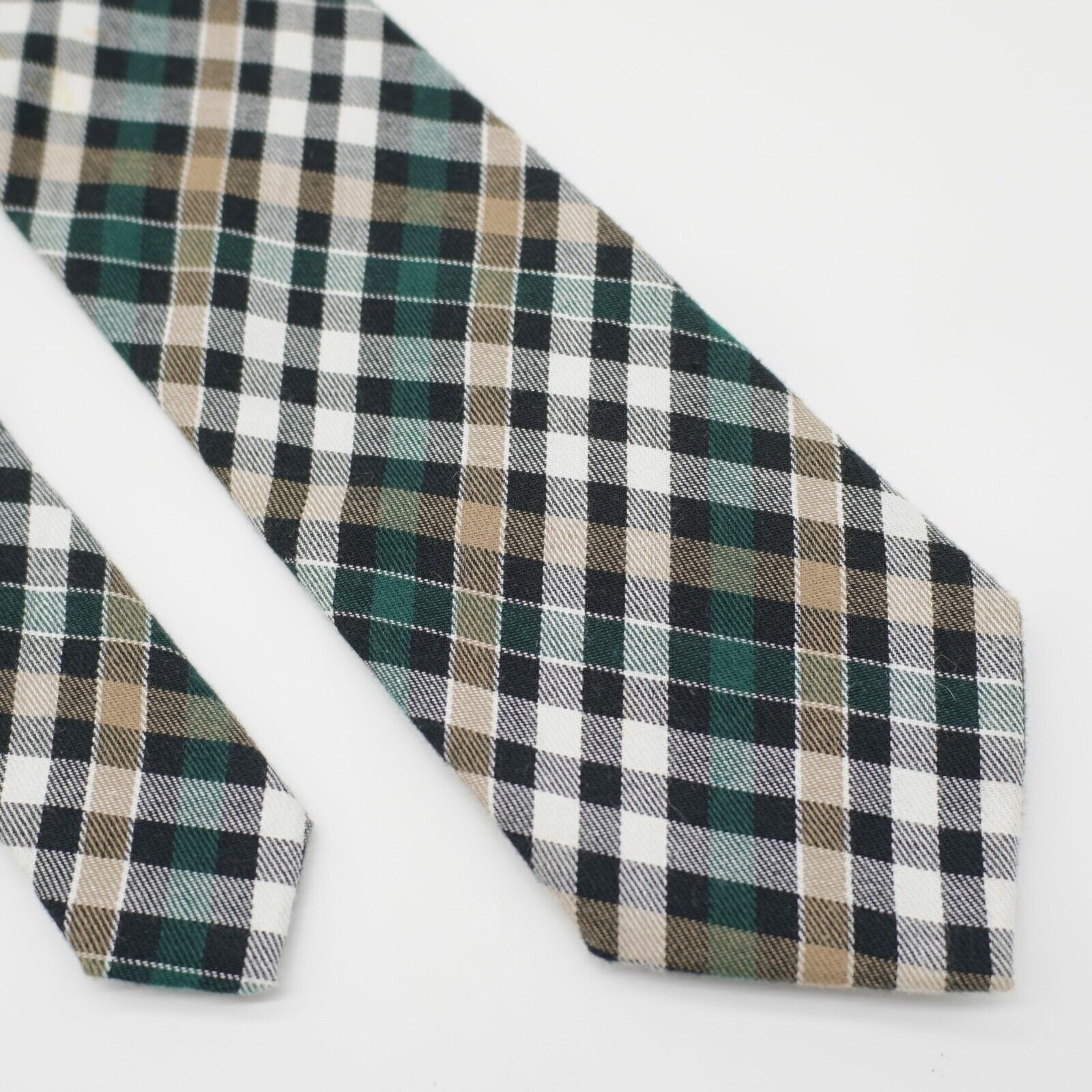 Stafford Stafford Green Tan Plaid Cotton Blend Tie Size ONE SIZE - 1 Thumbnail