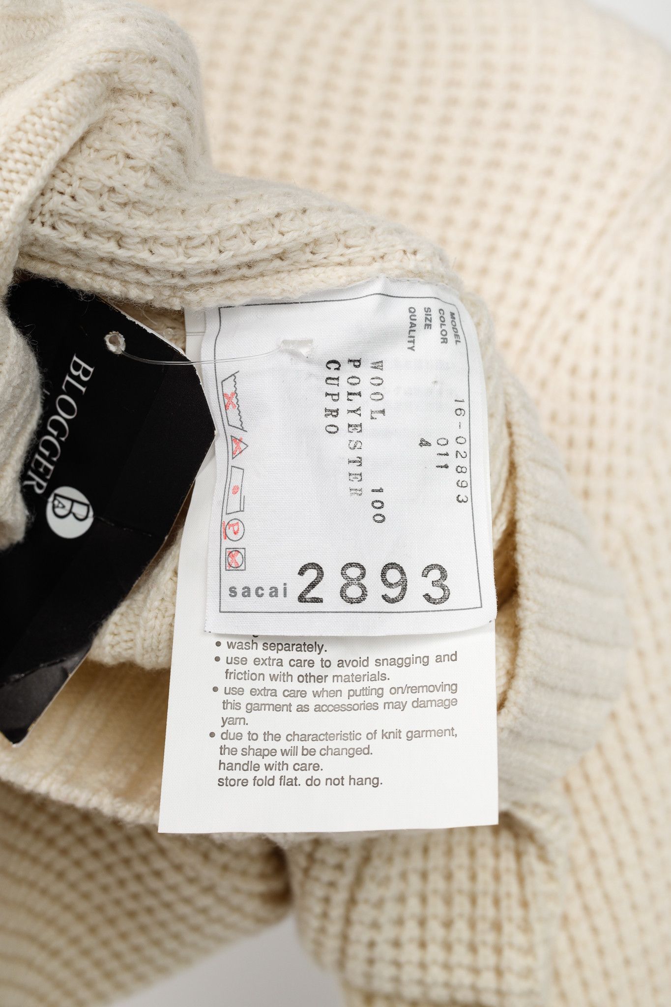 Sacai Sacai AW/16 Cream Wool Waffle-Knit Tie-Neck Sweater Size XL / US 12-14 / IT 48-50 - 7 Thumbnail