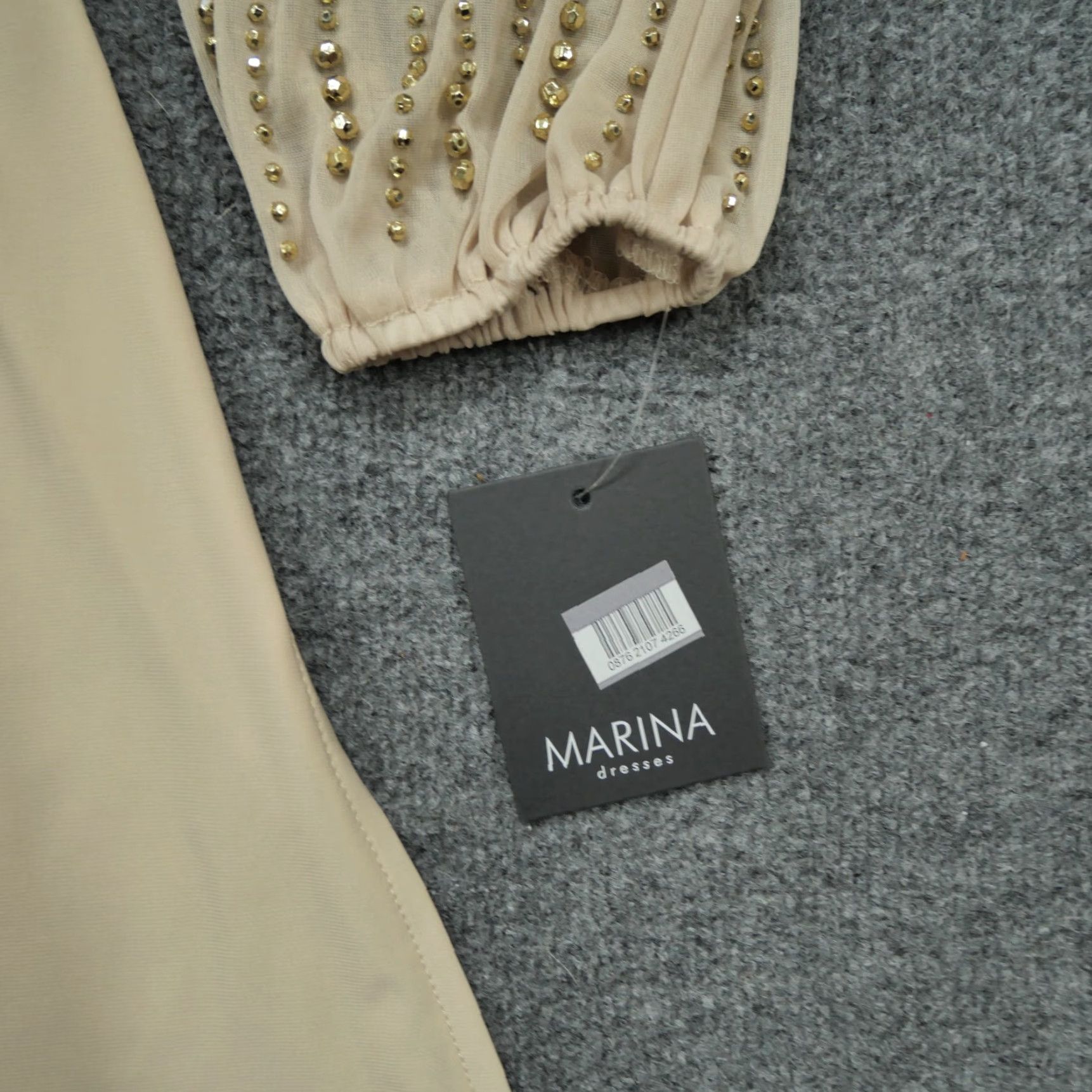 Vintage Marina Shirt Blouse Womens 8 Beige Beaded Long Sleeve Round Neck USA Made Keybeaded? Size M / US 6-8 / IT 42-44 - 3 Thumbnail