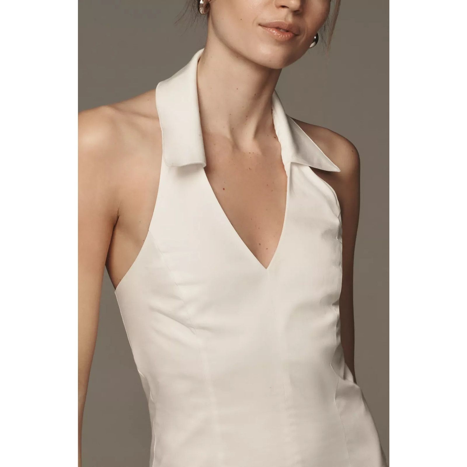Anthropologie NWT Maeve Halter Drop-Waist Mini Dress $148 LARGE White Size L / US 10 / IT 46 - 2 Thumbnail