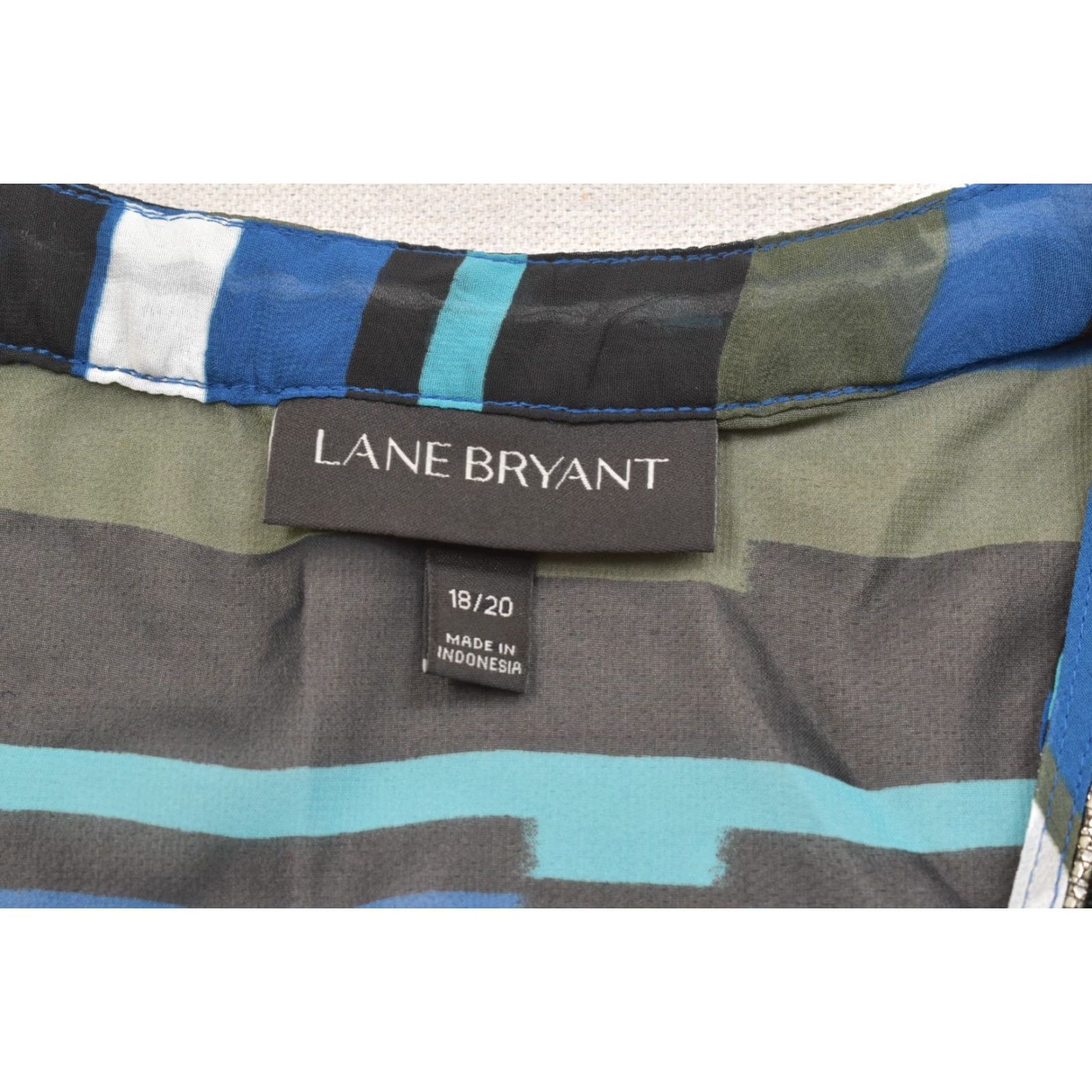 Vintage Lane Bryant Top Womens 18/20 Blue Geometric Striped V-Neck Beaded Trim Dolman Shirt Size XXL / US 16-18 / IT 52-54 - 7 Thumbnail