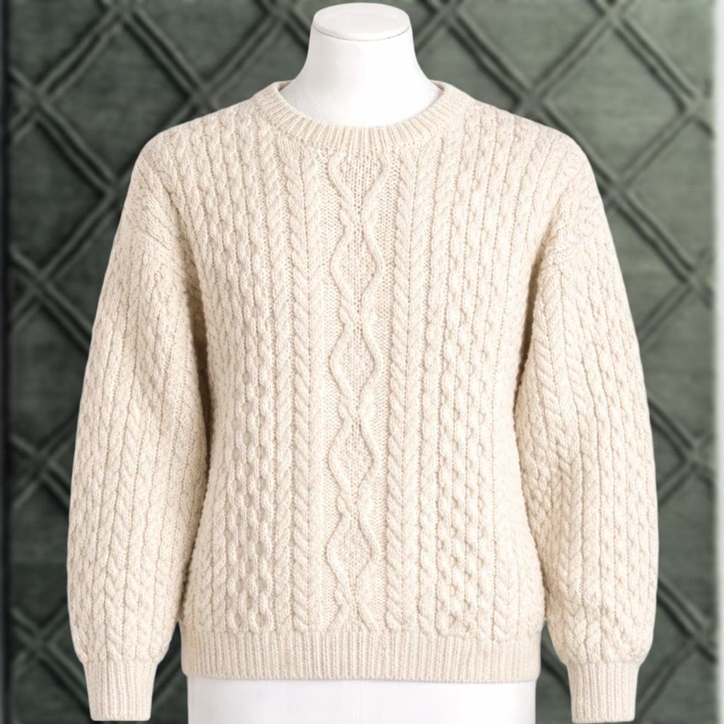 Architect VINTAGE Architect Fisherman Sweater Mens Large Ivory 100% Wool Cable Knit Pullover Size US L / EU 52-54 / 3 - 1 Thumbnail