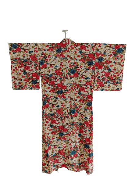 Japanese Brand Vintage Yukata Kimono Flower Motif Full Print Size ONE SIZE - 2 Thumbnail