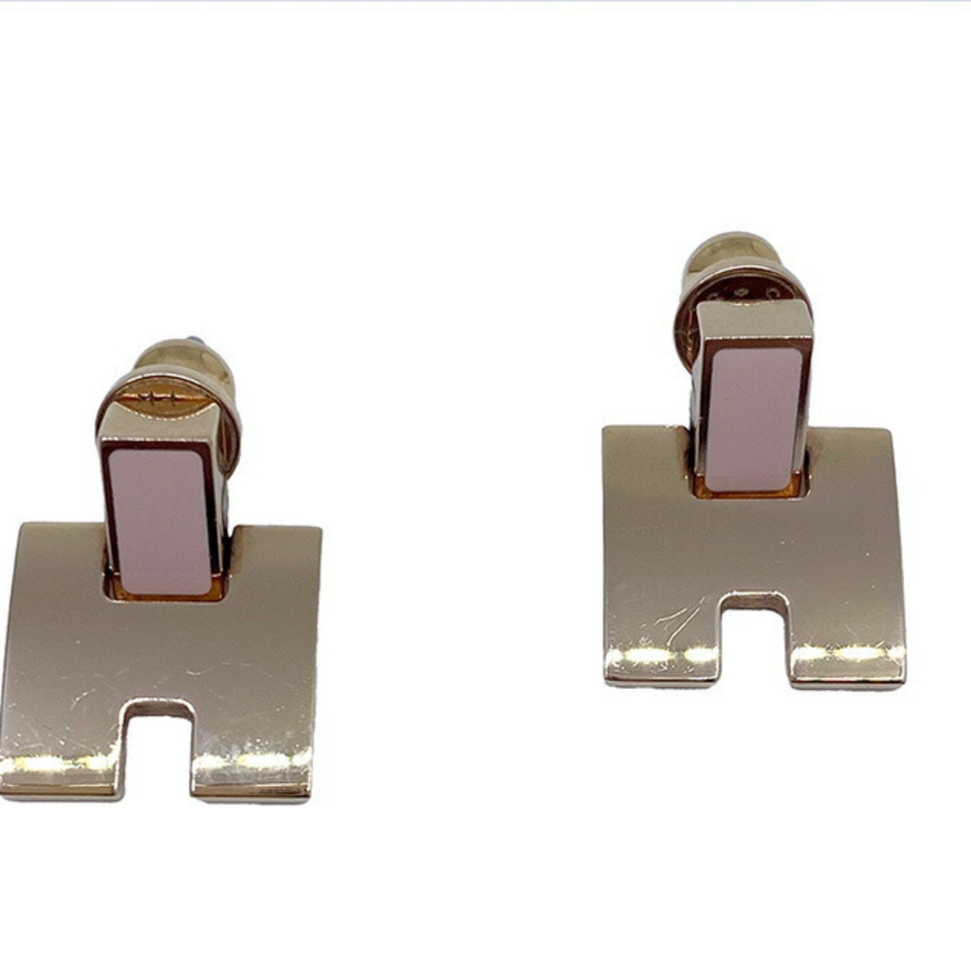 image of Hermes Earrings Irene Metal Enamel Pink Gold X Women's Unisex