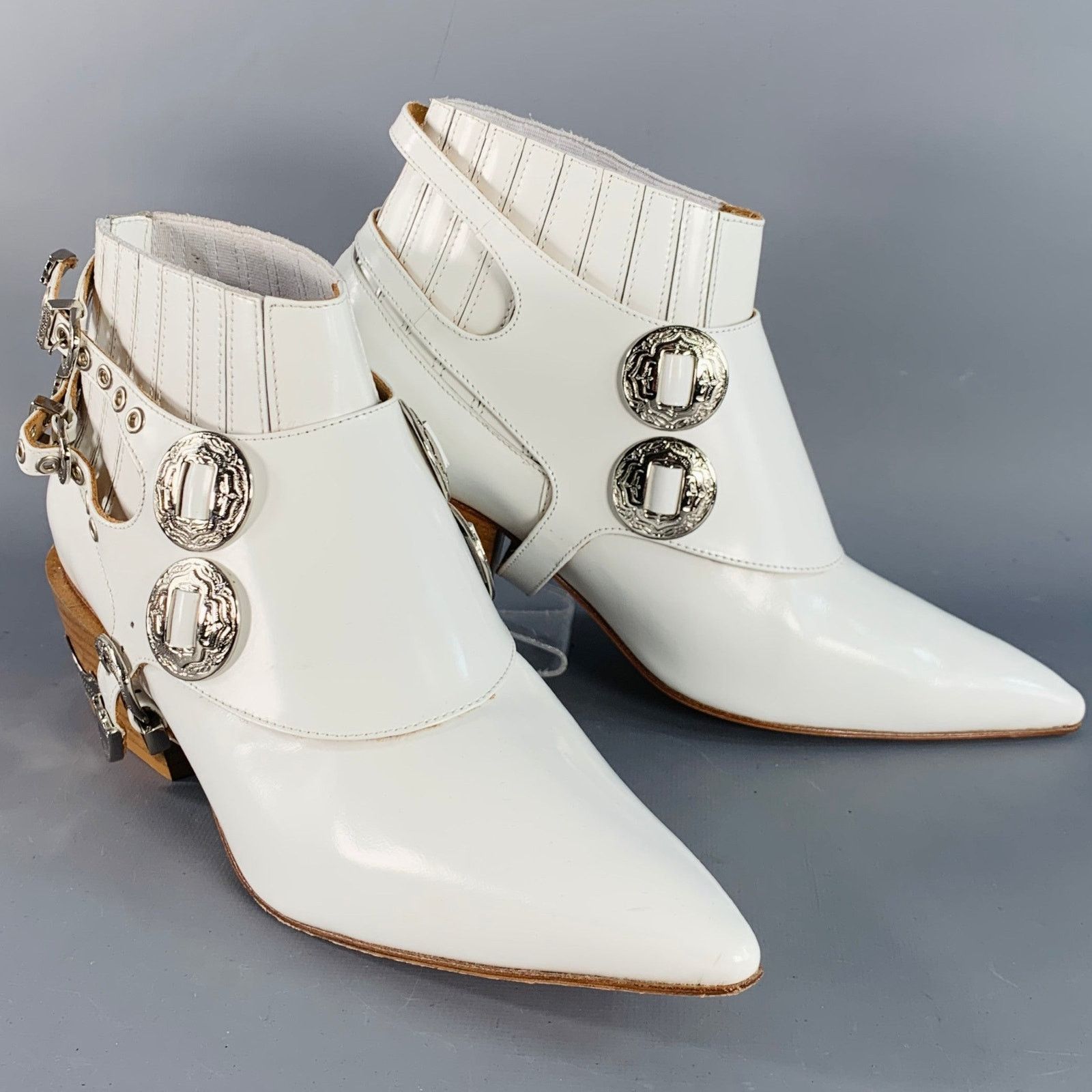 Toga Pulla White Silver Leather Pull On Western Harness Boots Size US 8.5 / IT 38.5 - 1 Thumbnail