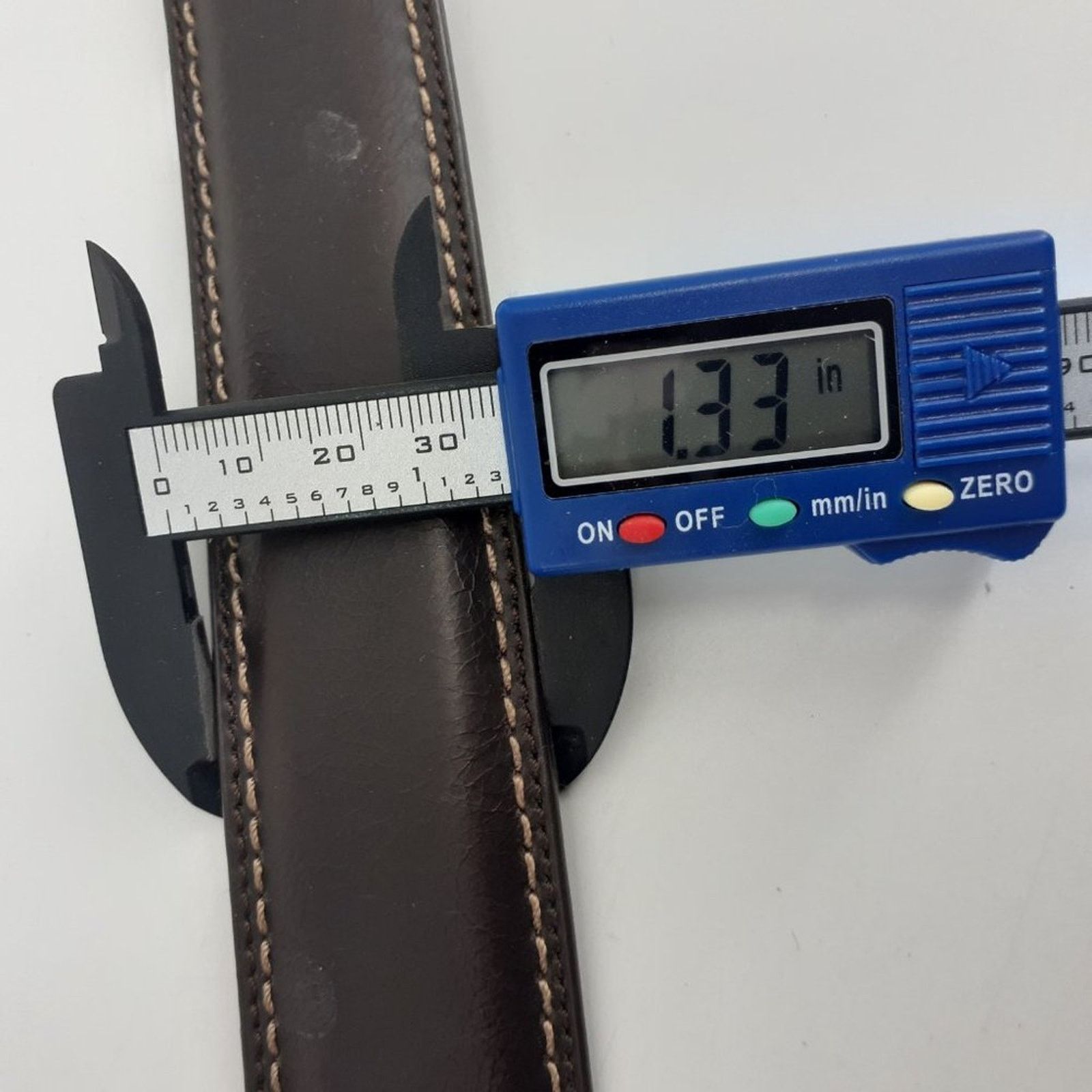 Dickies Dickies Men's Brown Leather Belt Silver Town Squared 43 Size 42 - 2 Thumbnail