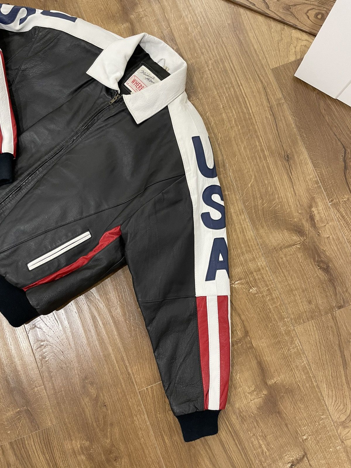 Genuine Leather Vintage USA Flag Top Gun Genuine Leather Pilot Bomber Jacket Size US L / EU 52-54 / 3 - 5 Thumbnail