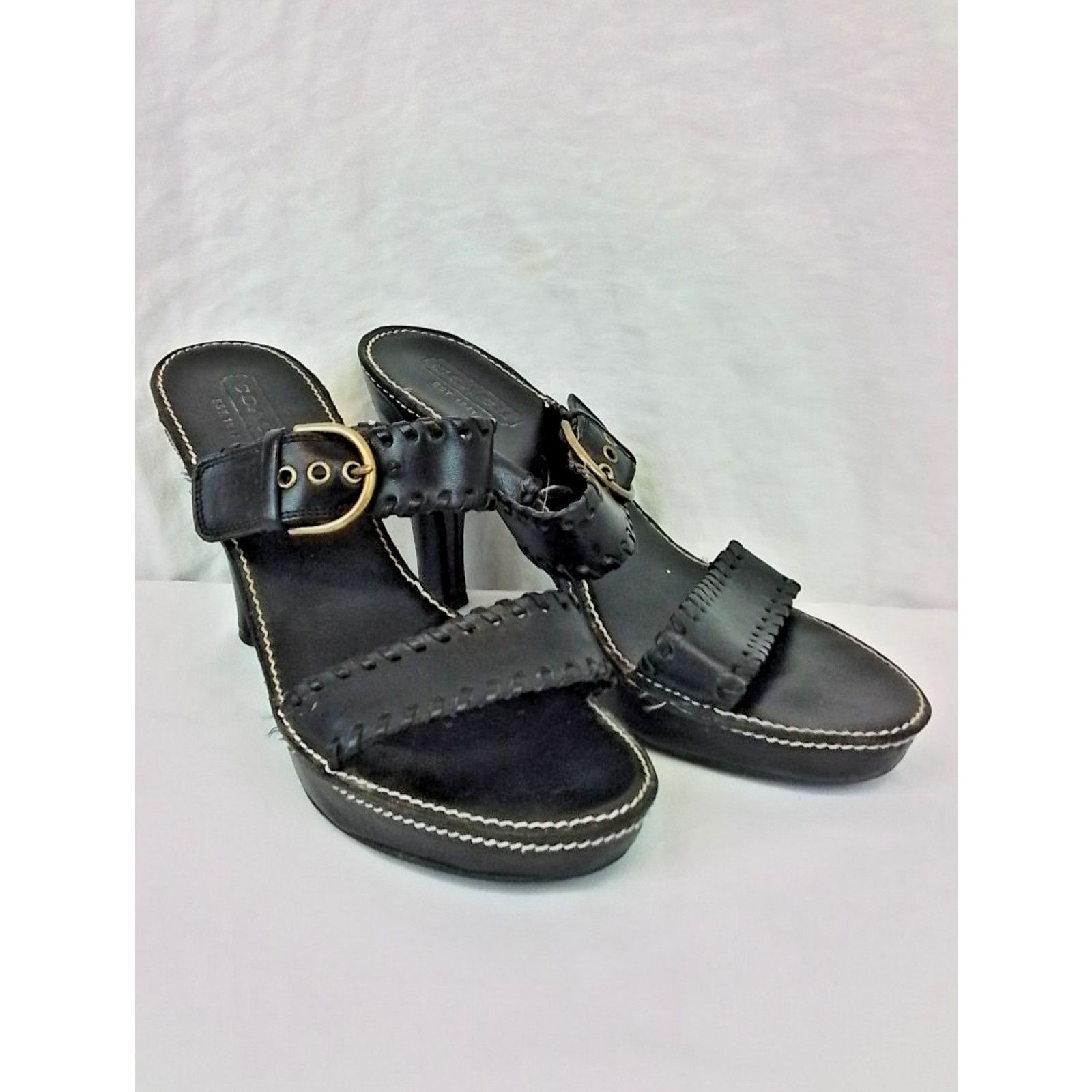 Coach Coach Leather Sandal Heels US 8B Black W/ Stitching & Buckle Size US 8 / IT 38 - 2 Thumbnail