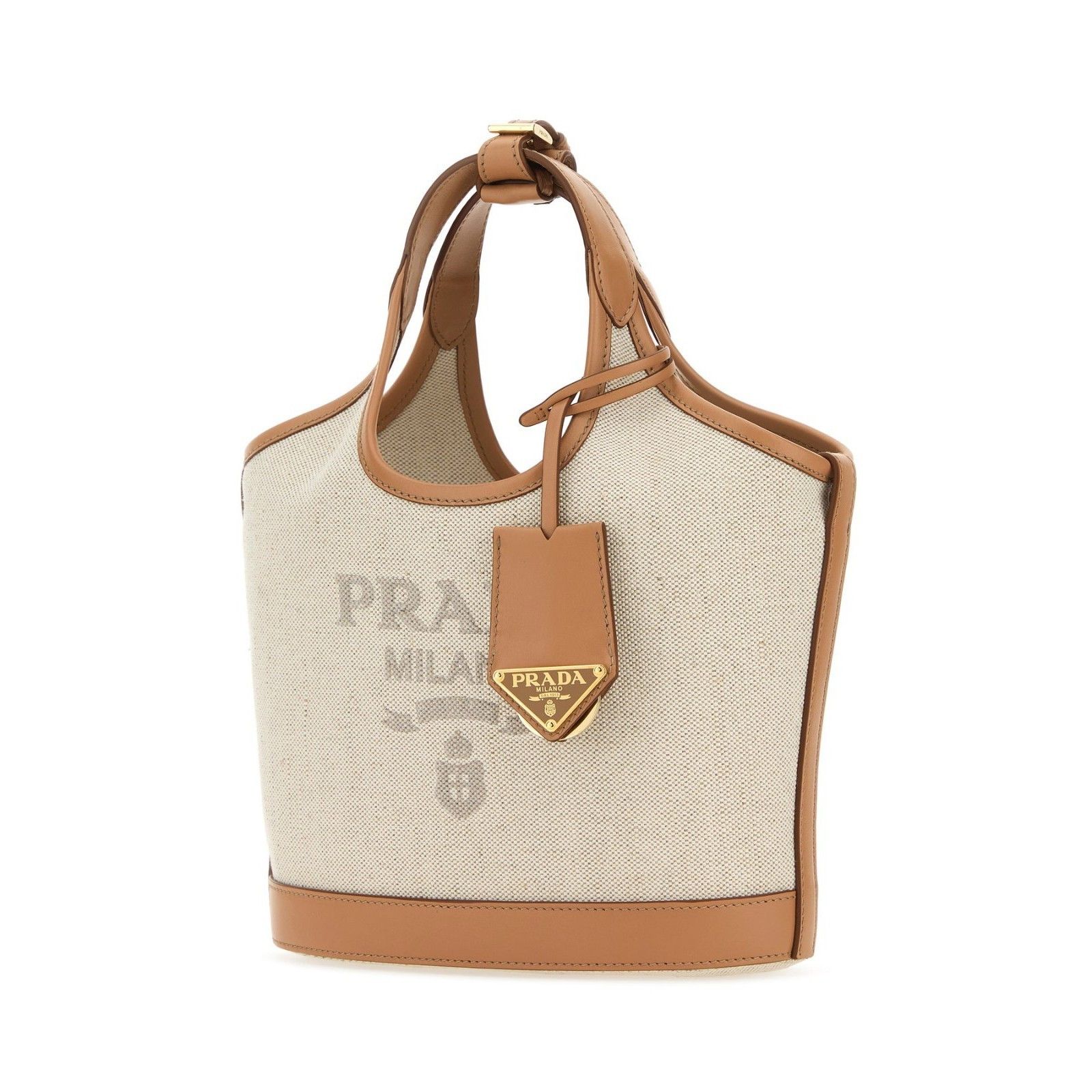 Prada PRADA Small Brown Trim Sand Beige Canvas Shopper Top Handle Size ONE SIZE - 2 Thumbnail