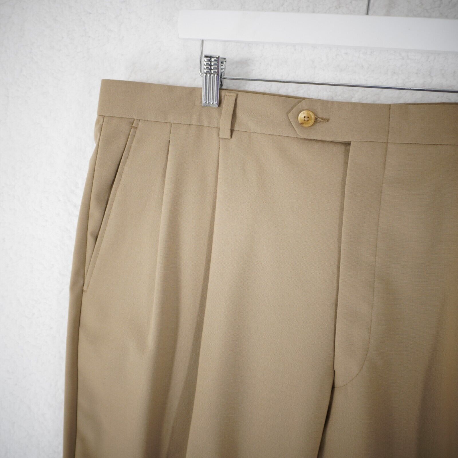 Burberry Burberry London Tan Pleated CUffed Wool High Rise Dress Pant Size 40R - 2 Thumbnail