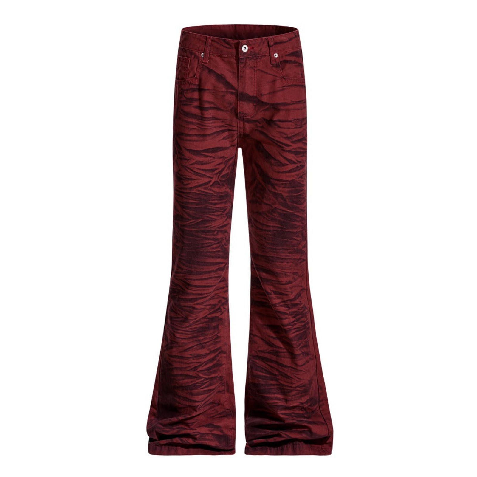 Other Red Flared Tiger Print Stacked Flared Pants Size US 30 / EU 46 - 1 Thumbnail