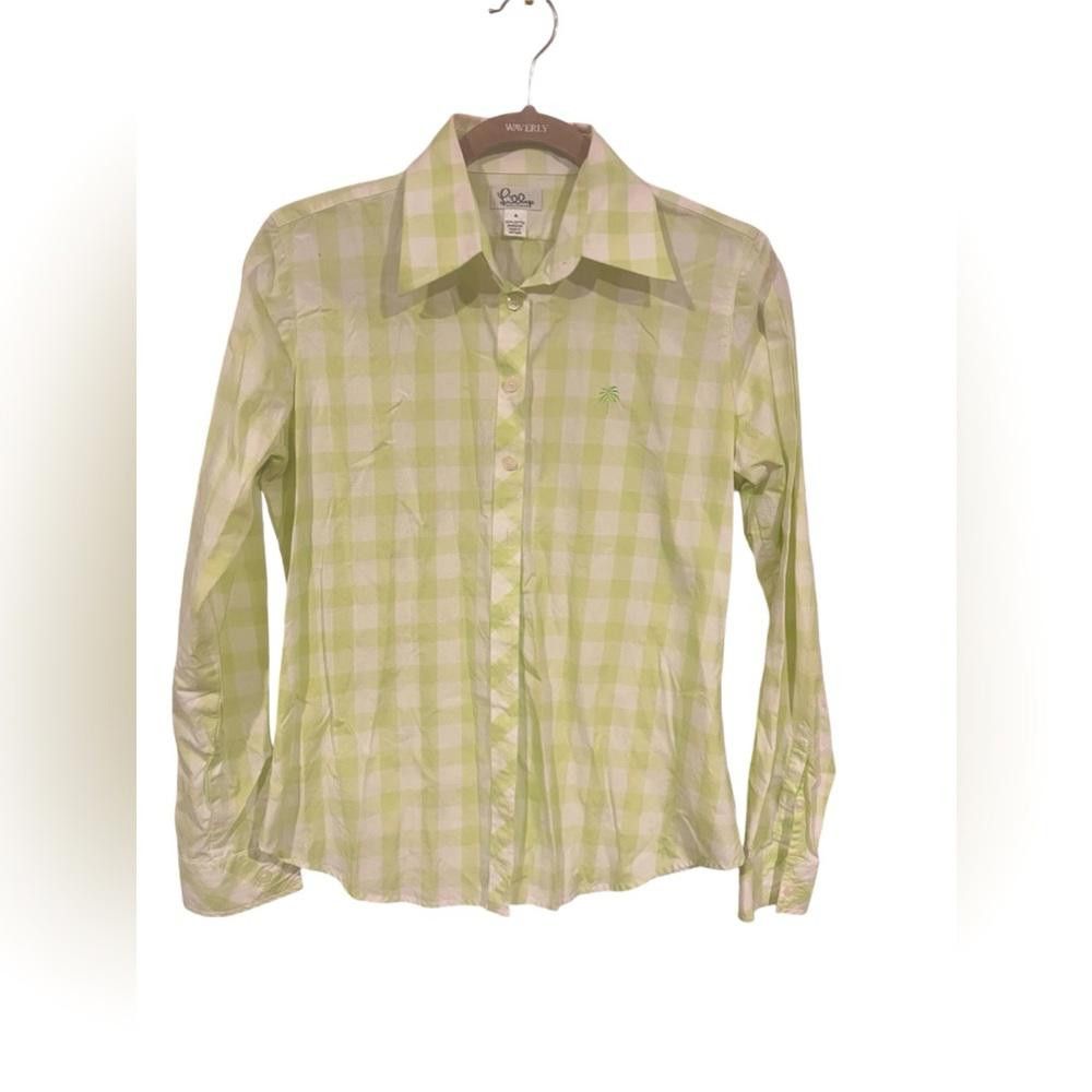 Designer Lilly Pulitzer Button Up White Green Plaid Long Sleeve top Size S / US 4 / IT 40 - 1 Thumbnail