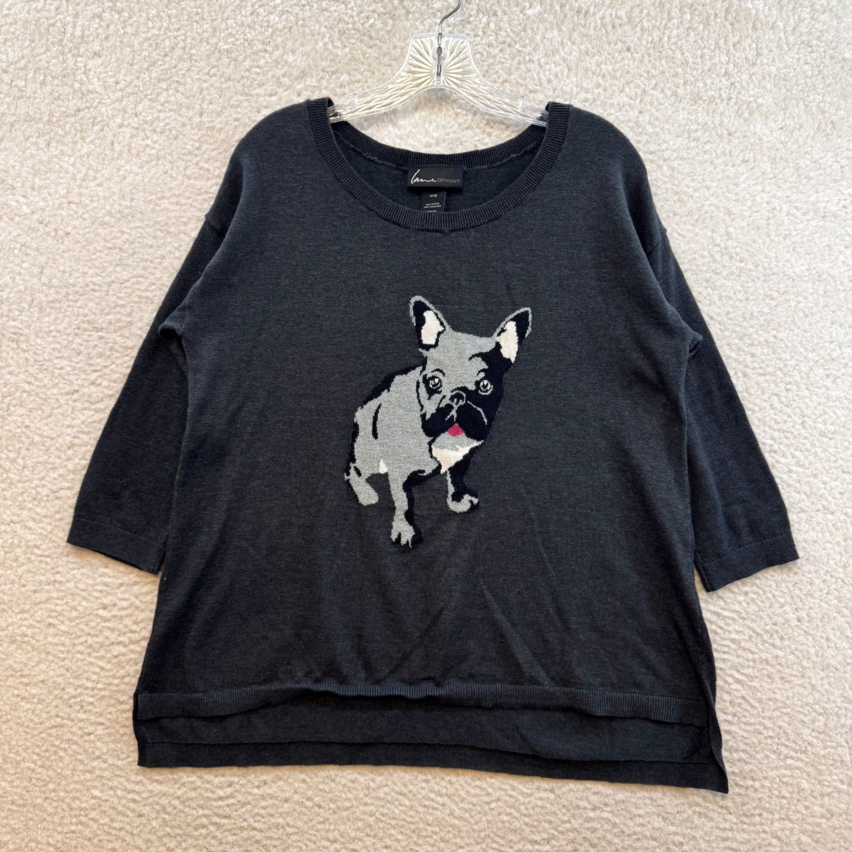 Vintage Lane Bryant Dog Sweater Top 3/4 Sleeve Gray Knit 14 16 XL Women T-Shirt Pullover French Bulldog Budget Casual Size XL / US 12-14 / IT 48-50 - 2 Thumbnail