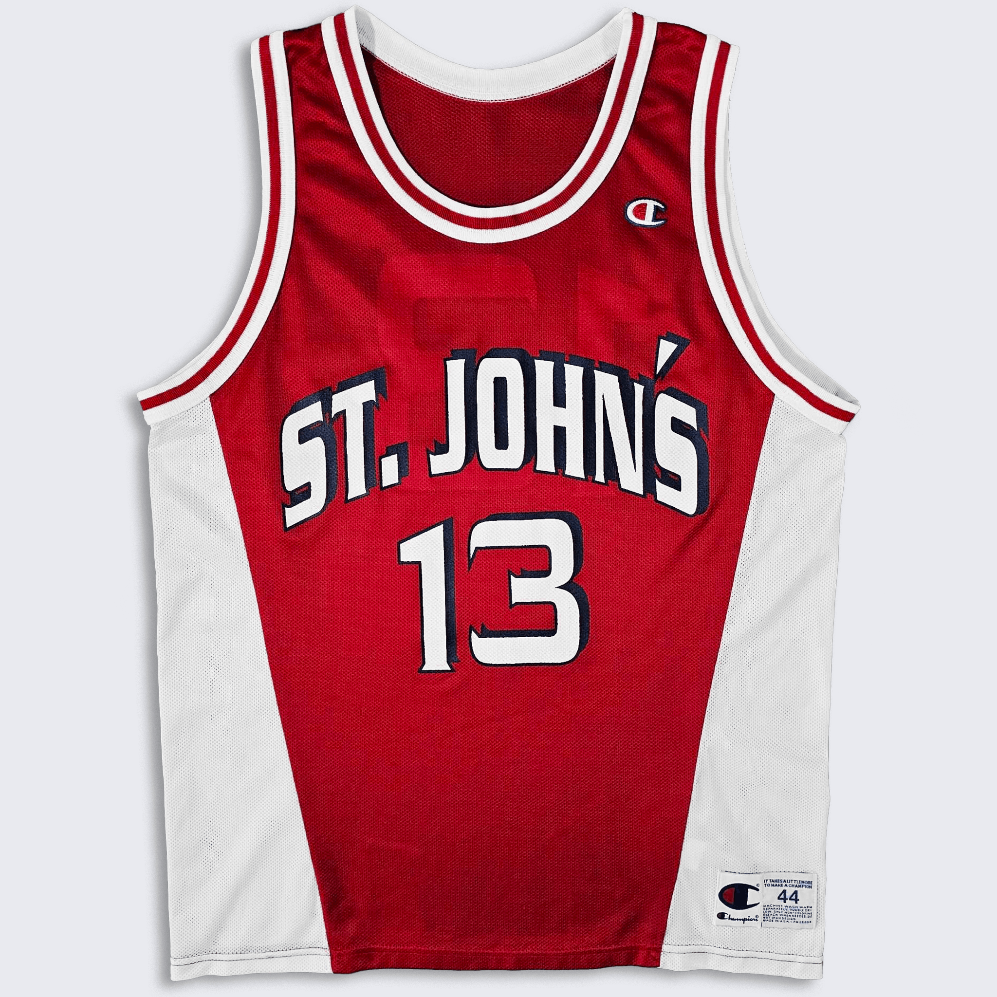 image of St John's Red Storm Vintage 90's Champion Basketball Jersey in Red White, Men's (Size Large)
