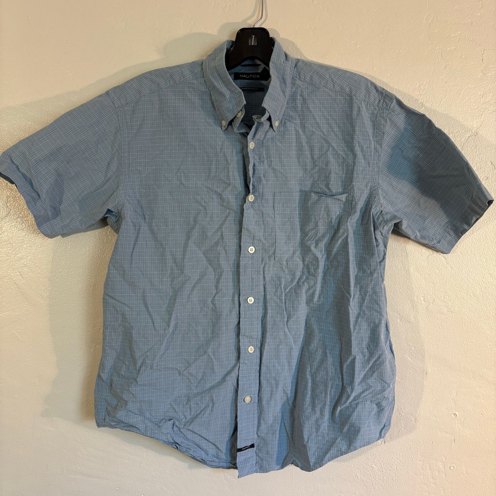 Nautica Nautica Sanded Poplin Blue Gingham Button Up Short Sleeve Size US M / EU 48-50 / 2 - 1 Thumbnail