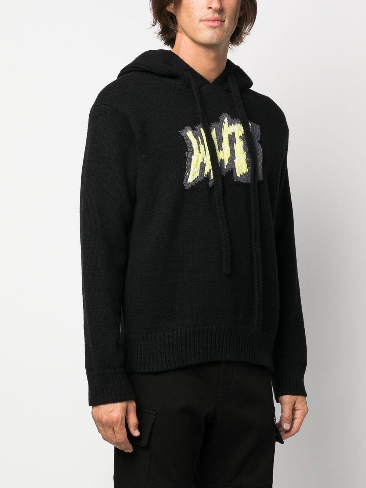 Off-White o1gr1nt1124 Graffiti Chunky Knit Hoodie in Black Size US M / EU 48-50 / 2 - 2 Thumbnail