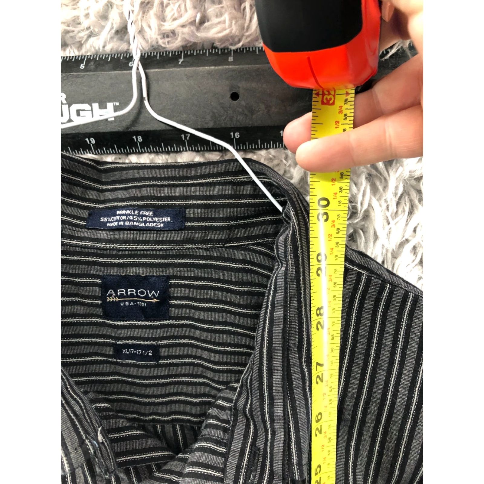 Arrow VINTAGE? No—Arrow Shirt XL Mens Long Sleeve Button-Down Collar Gray Stripe Size US XL / EU 56 / 4 - 5 Thumbnail