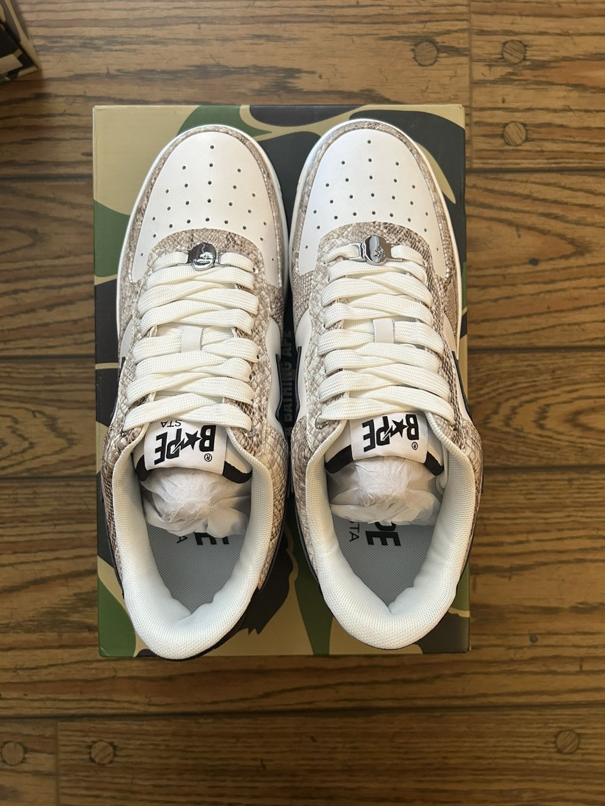 Bape NEW Bape Beige Snakeskin Bapestas Size US 8 / EU 41 - 3 Thumbnail