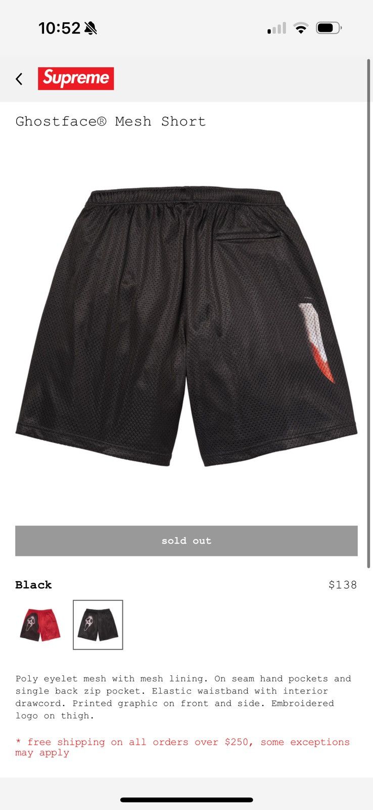 Supreme Supreme Ghostface Mesh Short Size US 36 / EU 52 - 2 Thumbnail