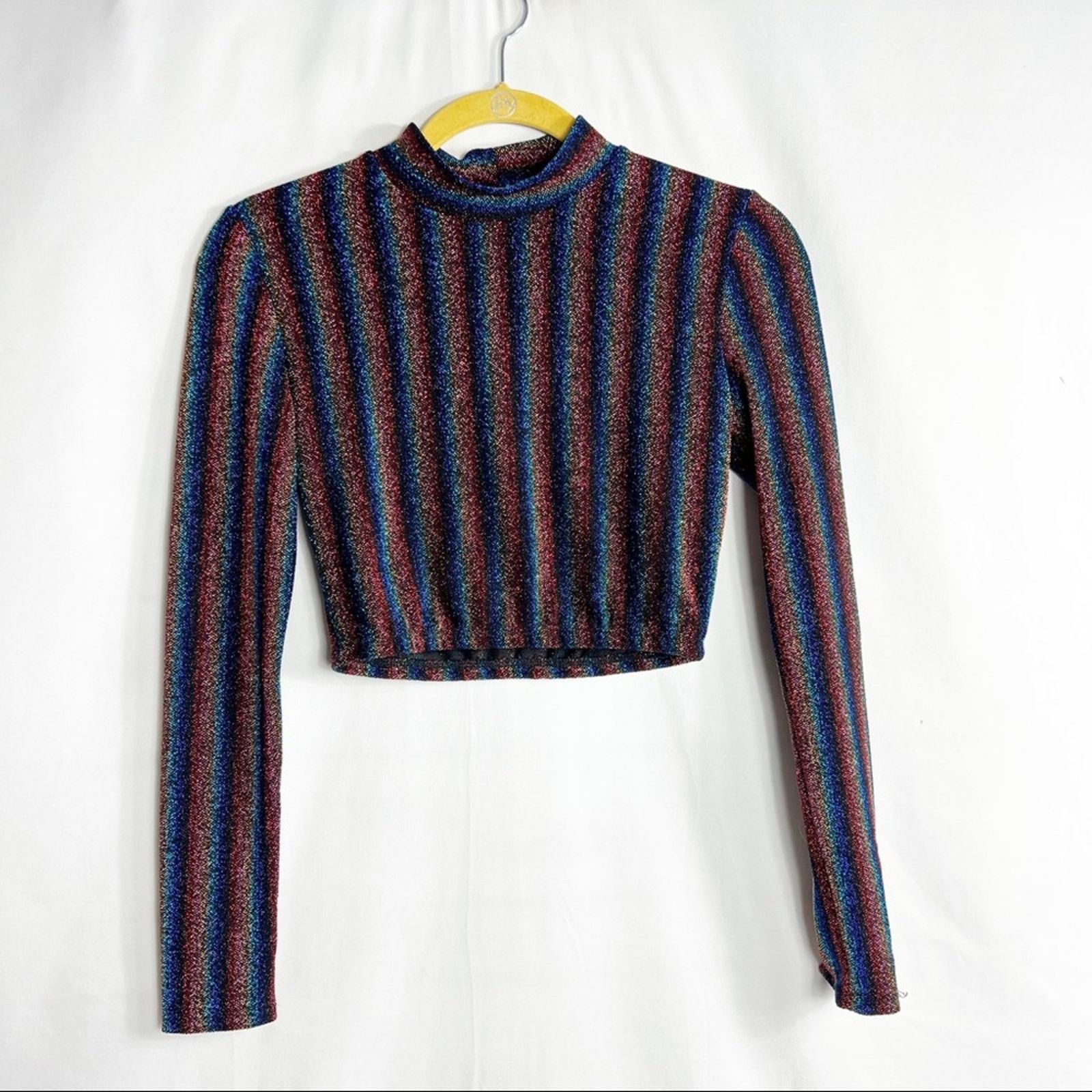 image of Johnny Was Striped Metallic Cropped Top NWT In Small in Red, Women's