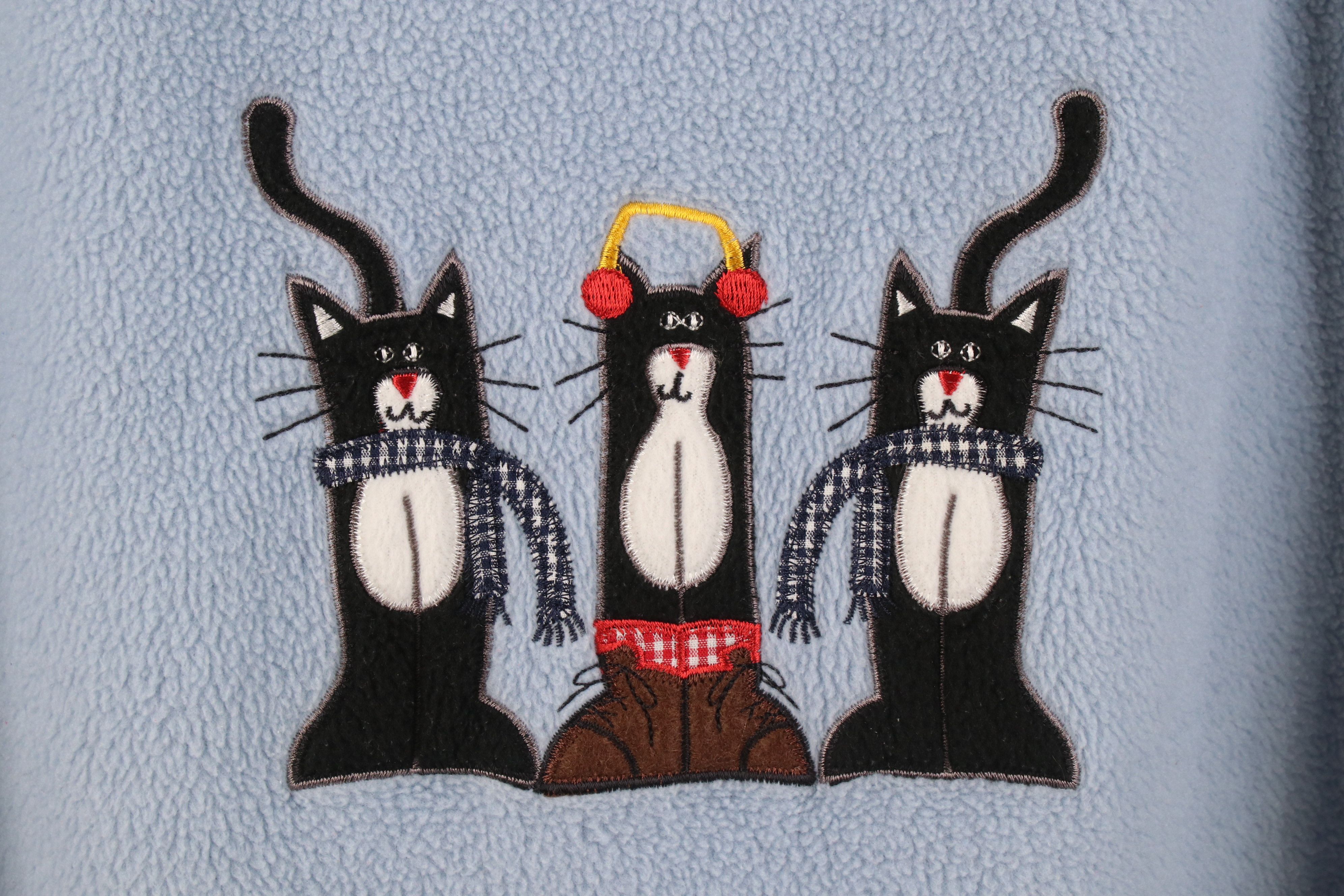 Vintage Vintage 90s Streetwear Cat Kitten Fleece Sweater Blue Size L / US 10 / IT 46 - 4 Thumbnail