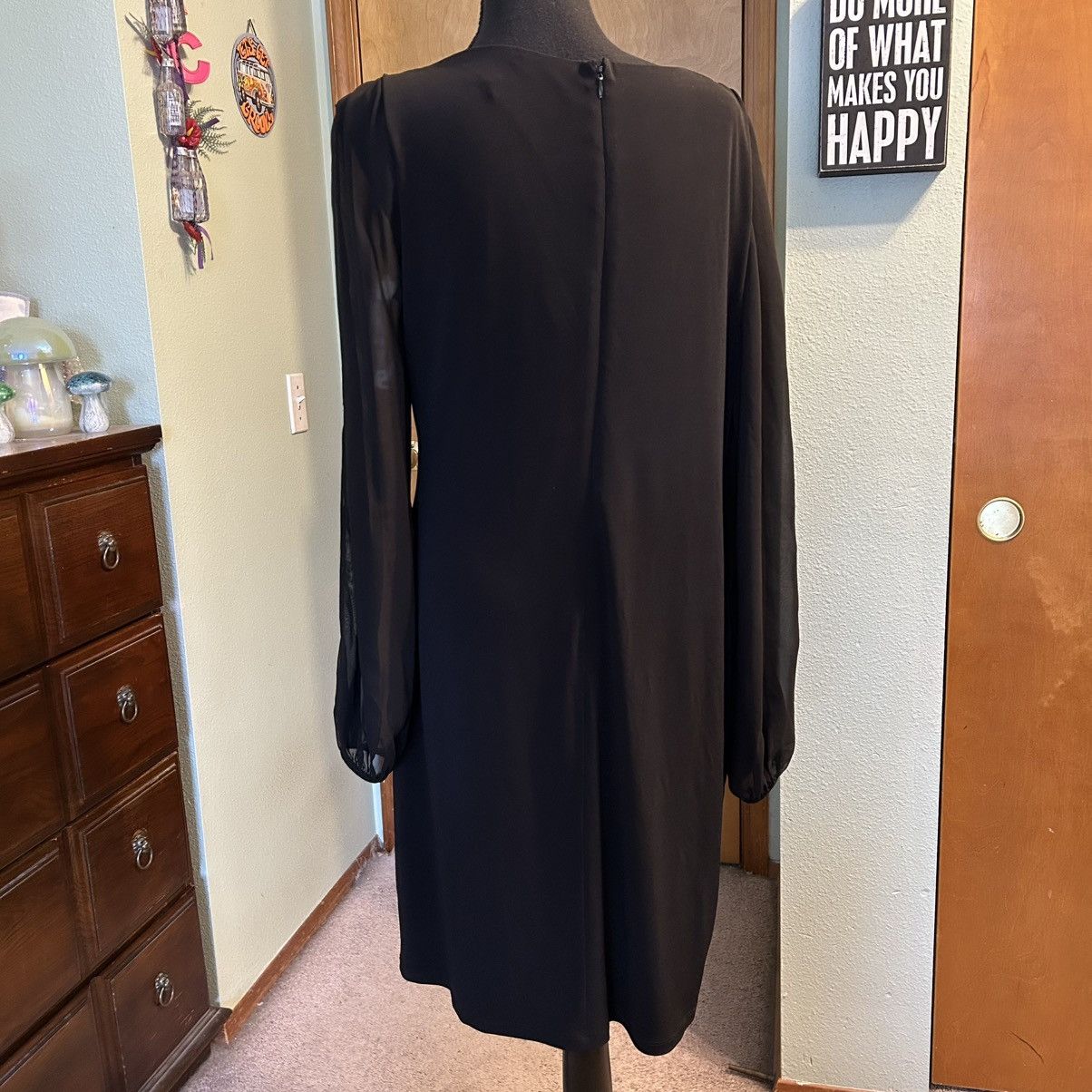 Other Ivanka Trump black shift dress sheer LS rhinestone accent 14 Size XL / US 12-14 / IT 48-50 - 3 Thumbnail