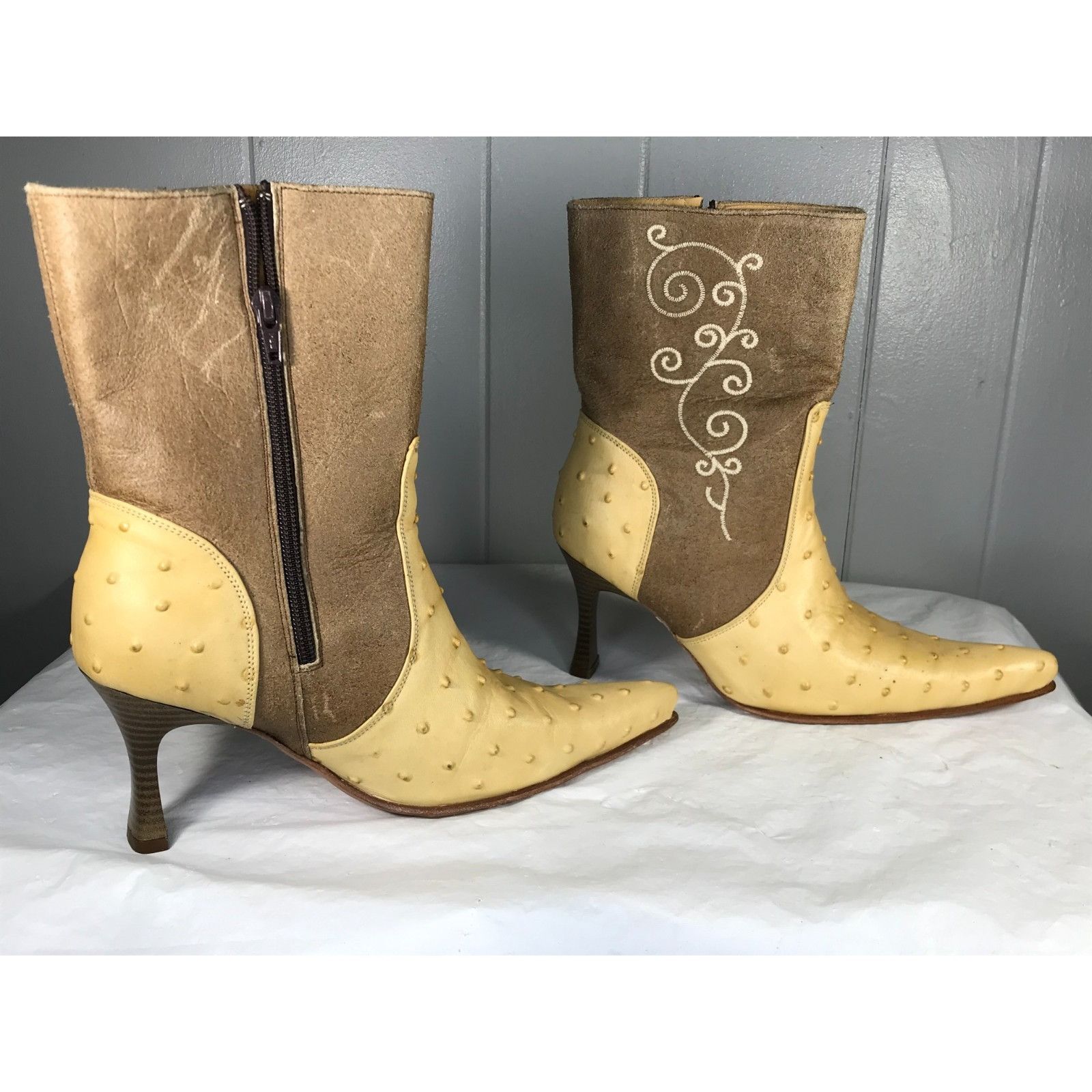 Other VTG El Canelo Floral Embroidered Ostrich Womens High Heel We Size US 6.5 / IT 36.5 - 2 Thumbnail