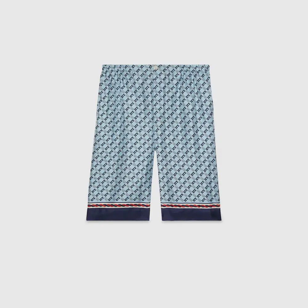 o1loc1c0925 Geometric Square G Print Silk Shorts Multicolor