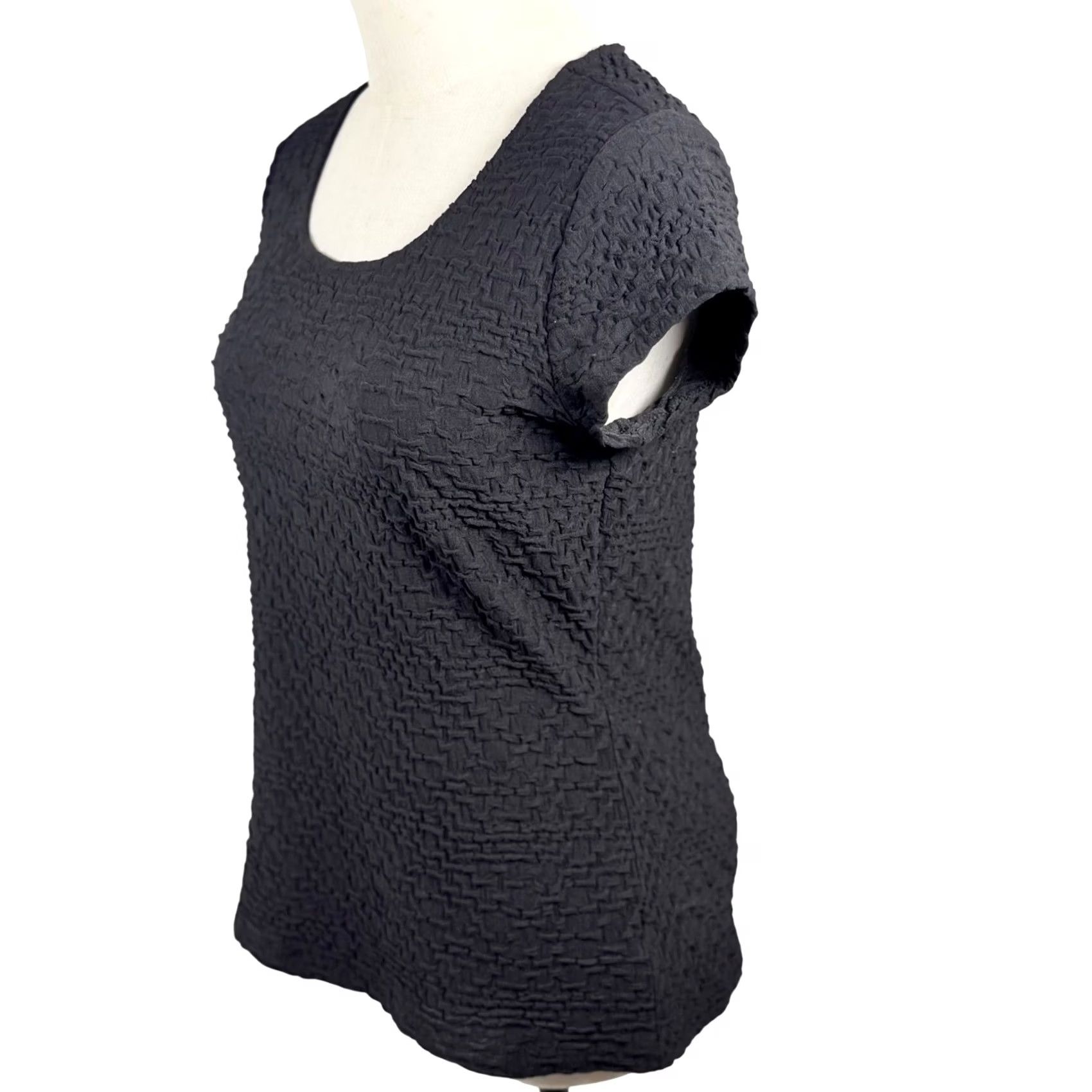 Liz Claiborne Liz Claiborne S Top Puckered Textured Popcorn Scoop Neck 90s Y2K Stretchy Career Womens Shirt Black Size S / US 4 / IT 40 - 4 Thumbnail