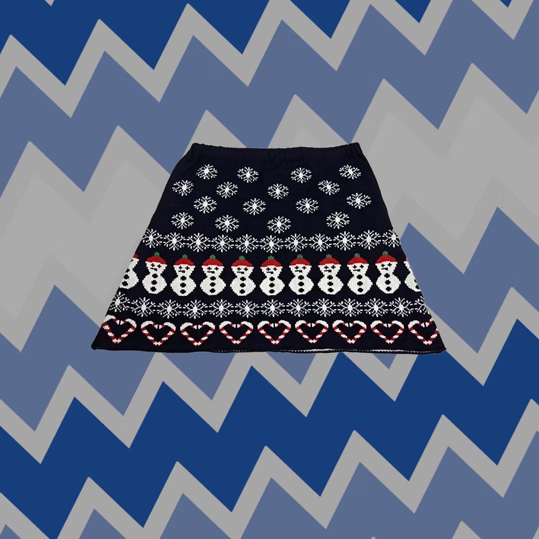 Vintage Derek Heart Womens A Line Christmas Skirt Mini Snowmen Blue L Junior Skirt Clothing Womens Size 36" / US 14 / IT 50 - 1 Thumbnail