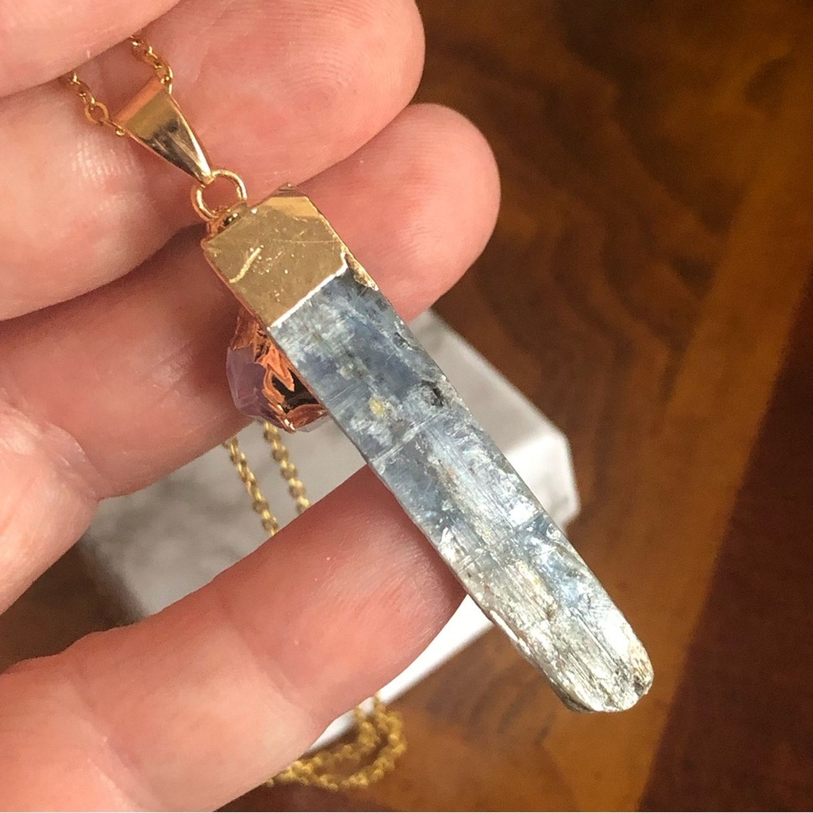 Handmade Handcrafted genuine kyanite and amethyst quartz necklace Size ONE SIZE - 6 Thumbnail