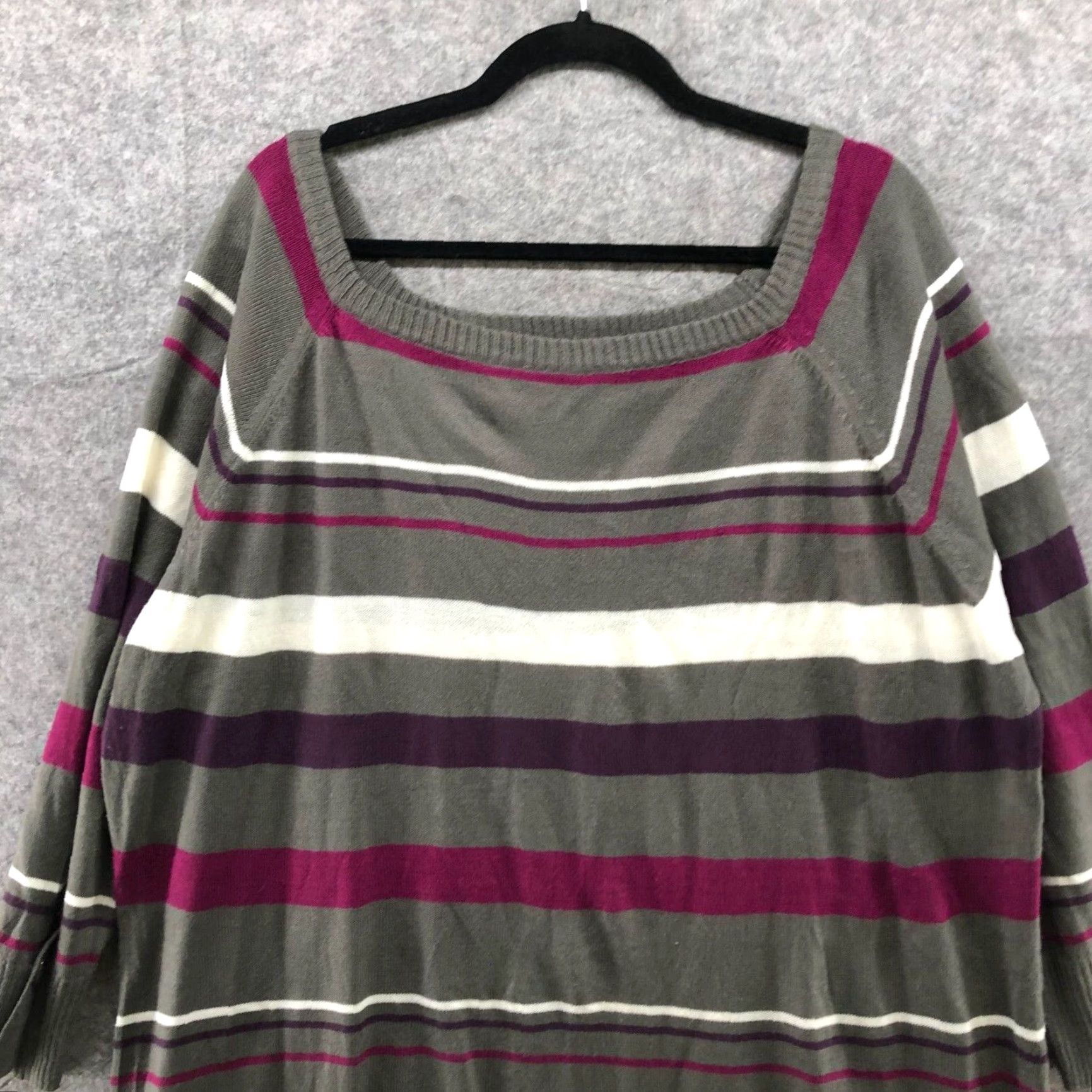 Vintage VINTAGE Extra Touch Plus Size 3X Gray Striped Pullover Tunic Sweater Long Sleeve Square Neck Womens Size XXL / US 16-18 / IT 52-54 - 3 Thumbnail