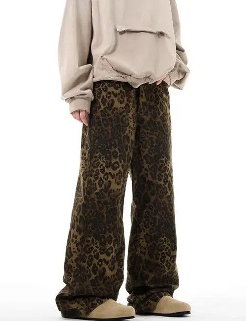 Japanese Brand × Jean Pants Vintage leopard print loose straight baggy jeans Size US 32 / EU 48 - 4 Thumbnail