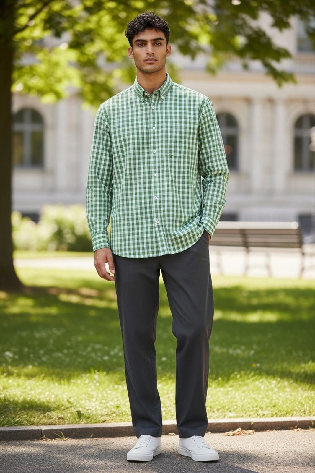 Old Navy Old Navy Men's Green Check Casual Button-Down Shirt Size US XL / EU 56 / 4 - 2 Thumbnail