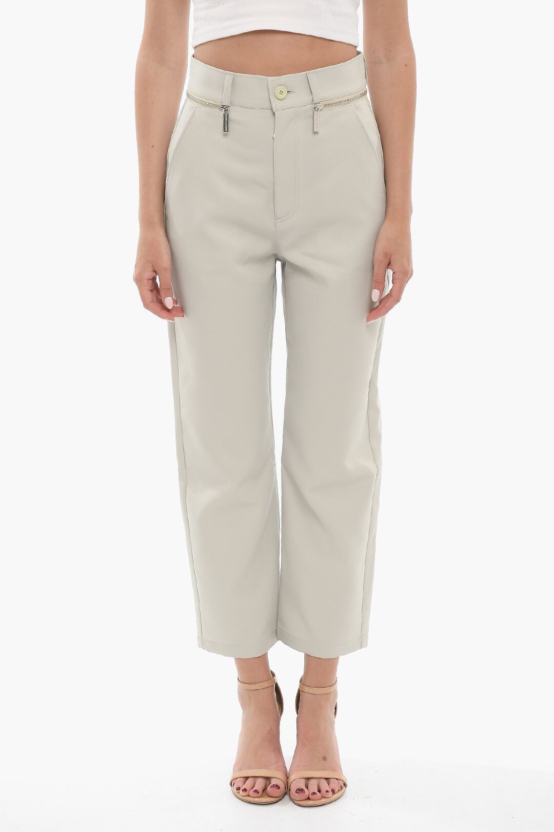 Opening Ceremony og1mm0824 High Waist Cropped Pant With Zip in Light Grey Size 27" / US 4 / IT 40 - 1 Thumbnail