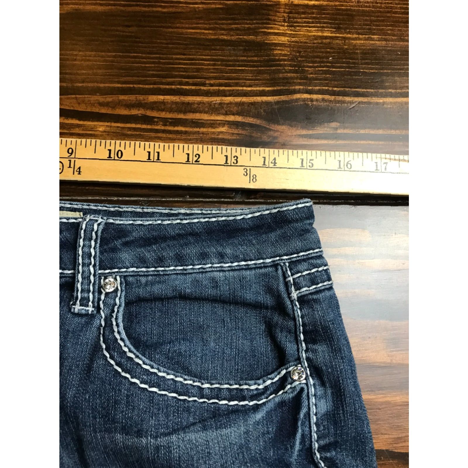 Vintage Earl Jean Jeans Women's Size 8 Blue Denim Jeweled Straight Leg Pockets Mid Rise Regular Fit Size 30" / US 8 / IT 44 - 3 Thumbnail