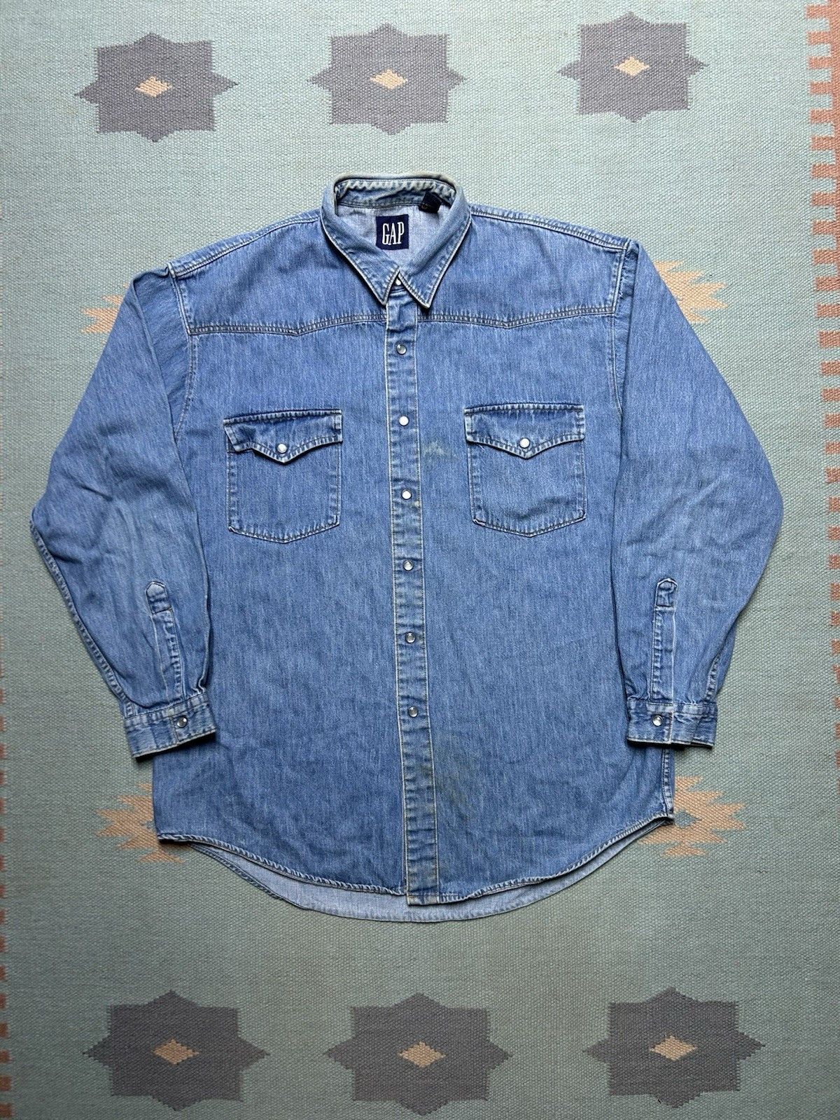 Vintage Vtg gap denim pearl snap shirt western cowboy workwear large Size US L / EU 52-54 / 3 - 1 Thumbnail