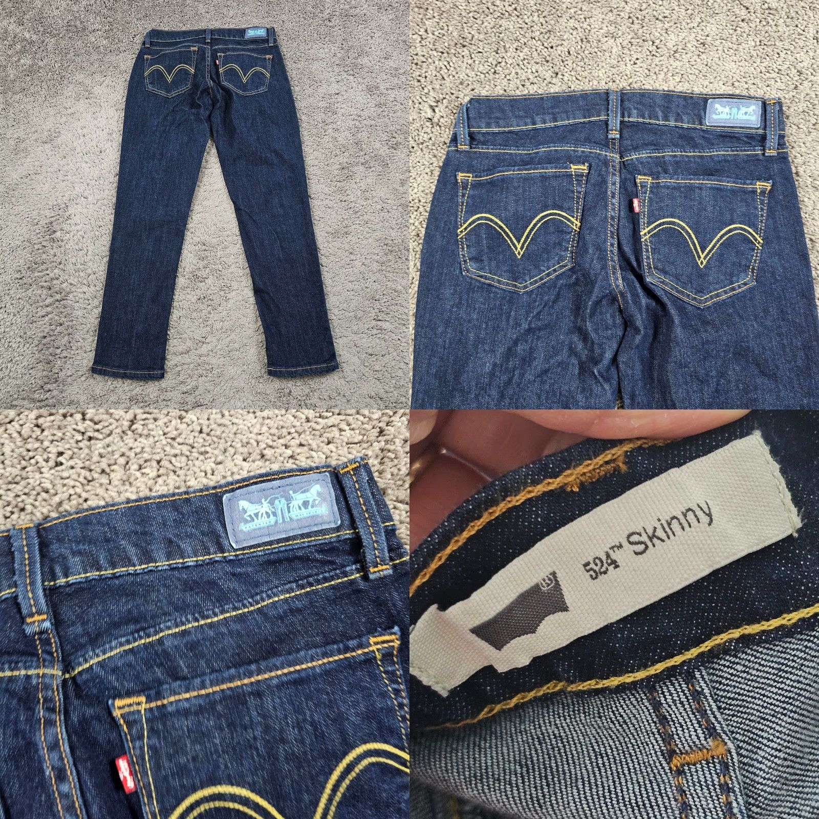 Levi's Levis 524 Jeans Womens 5 Skinny Too Superlow Stretch Dark Wash Low Rise 27x26 Size 27" / US 4 / IT 40 - 8 Thumbnail