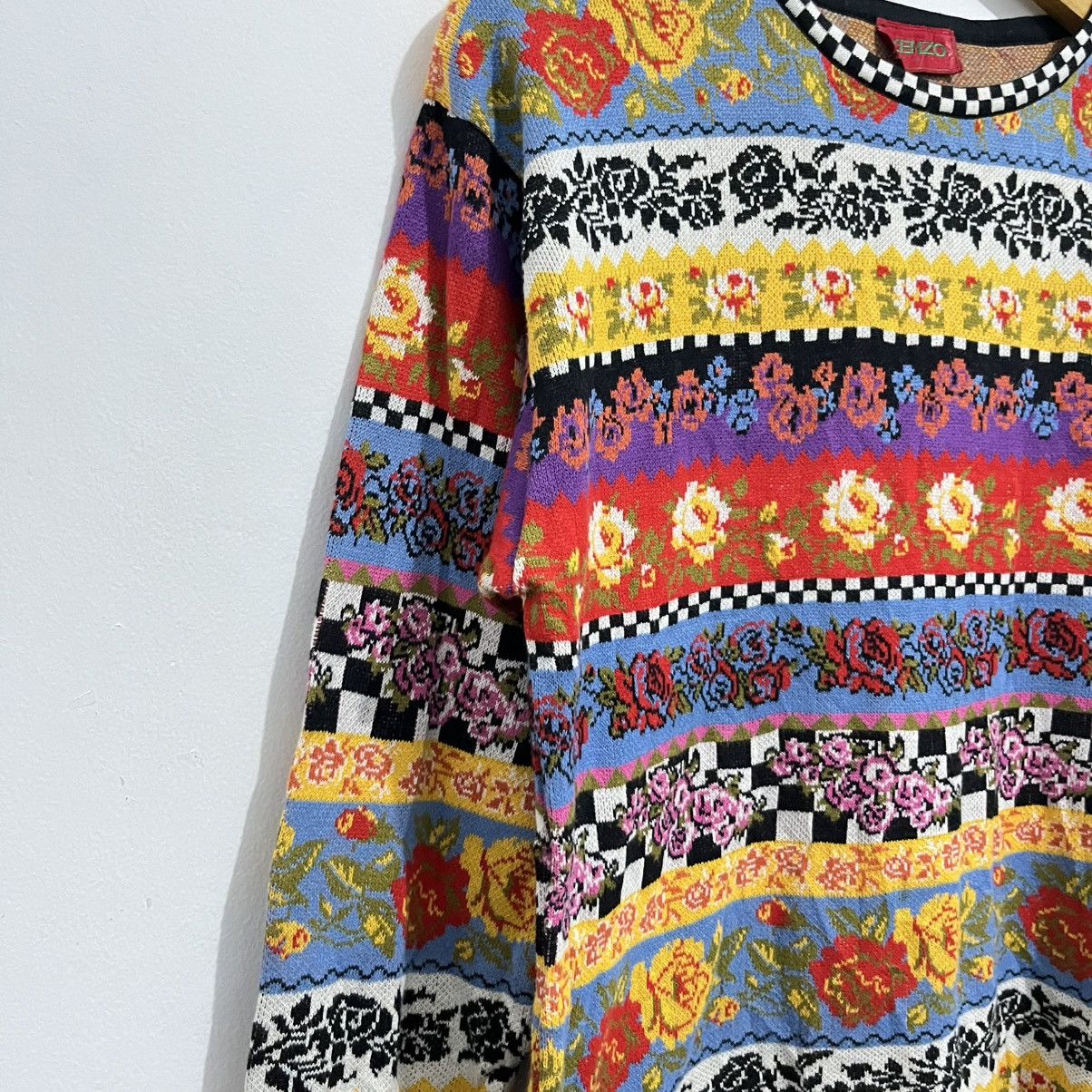 Kenzo Kenzo Vintage Floral Stripe Knit Sweater Size L / US 10 / IT 46 - 4 Thumbnail