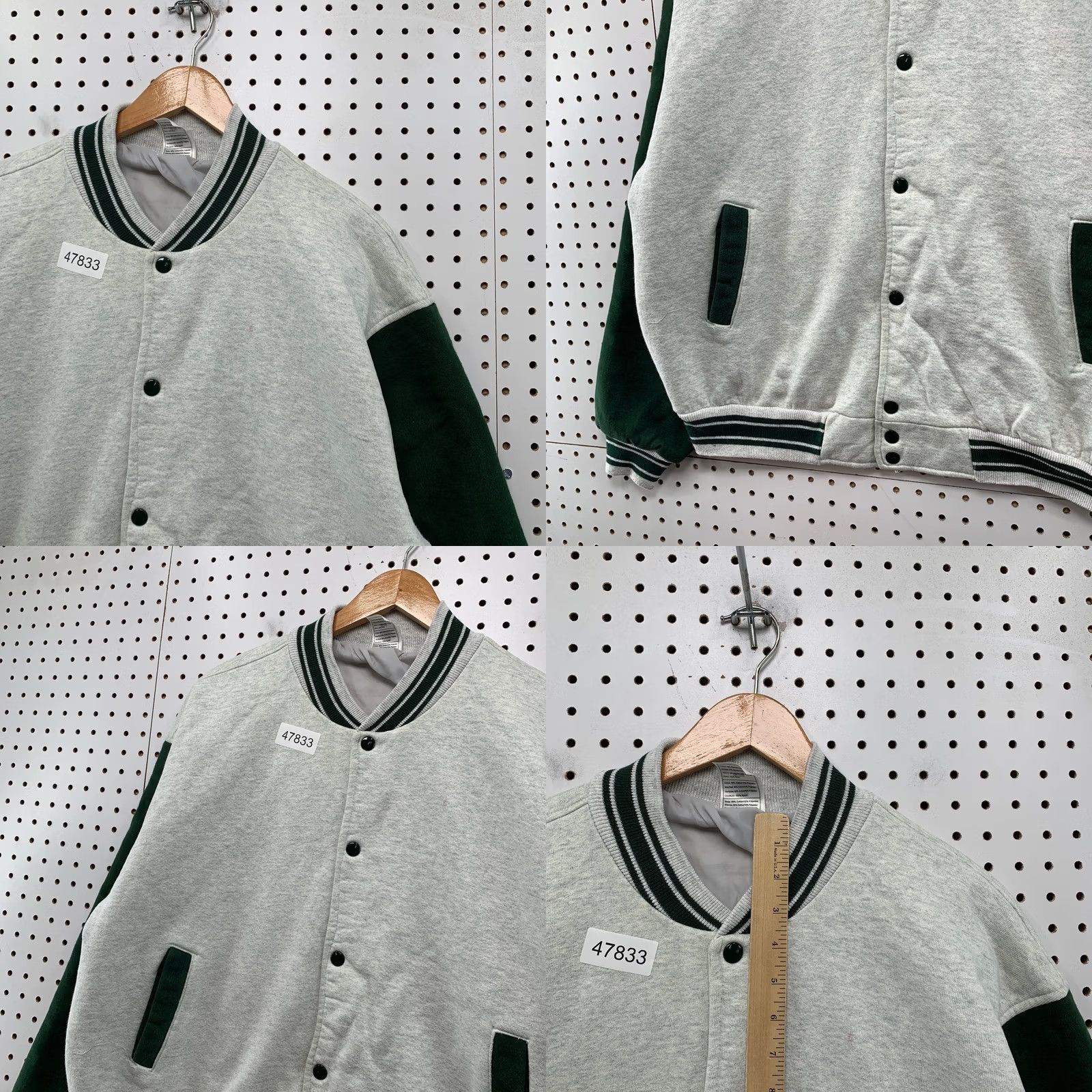 Fruit Of The Loom VINTAGE Fruit of the Loom Varsity Jacket Mens XL Gray Green Cotton Fleece Snap 90s USA Size US XL / EU 56 / 4 - 8 Thumbnail