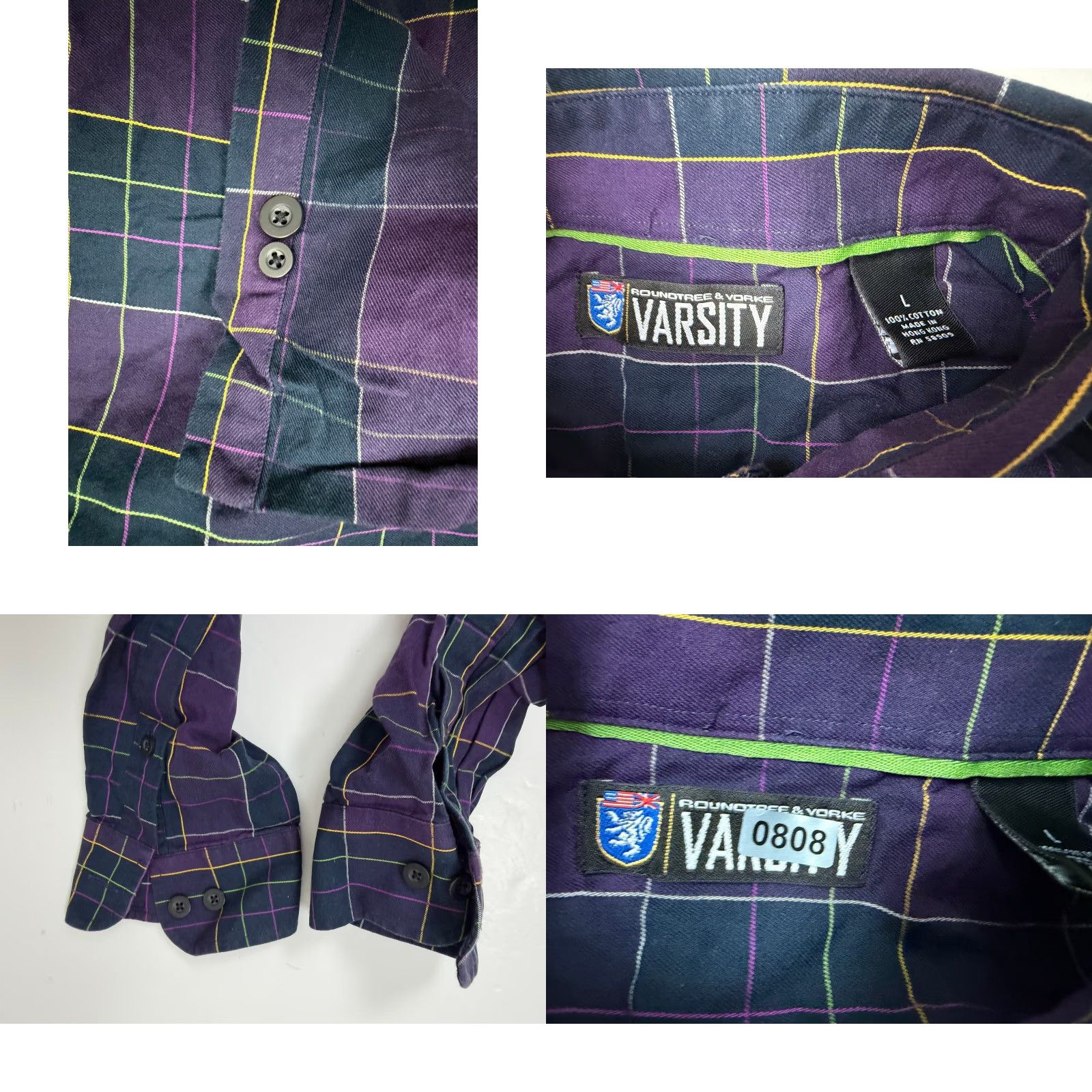 Roundtree & Yorke VINTAGE Roundtree & Yorke Varsity Shirt Men Large Purple Navy Plaid Button-Down Shirt Size US L / EU 52-54 / 3 - 9 Thumbnail