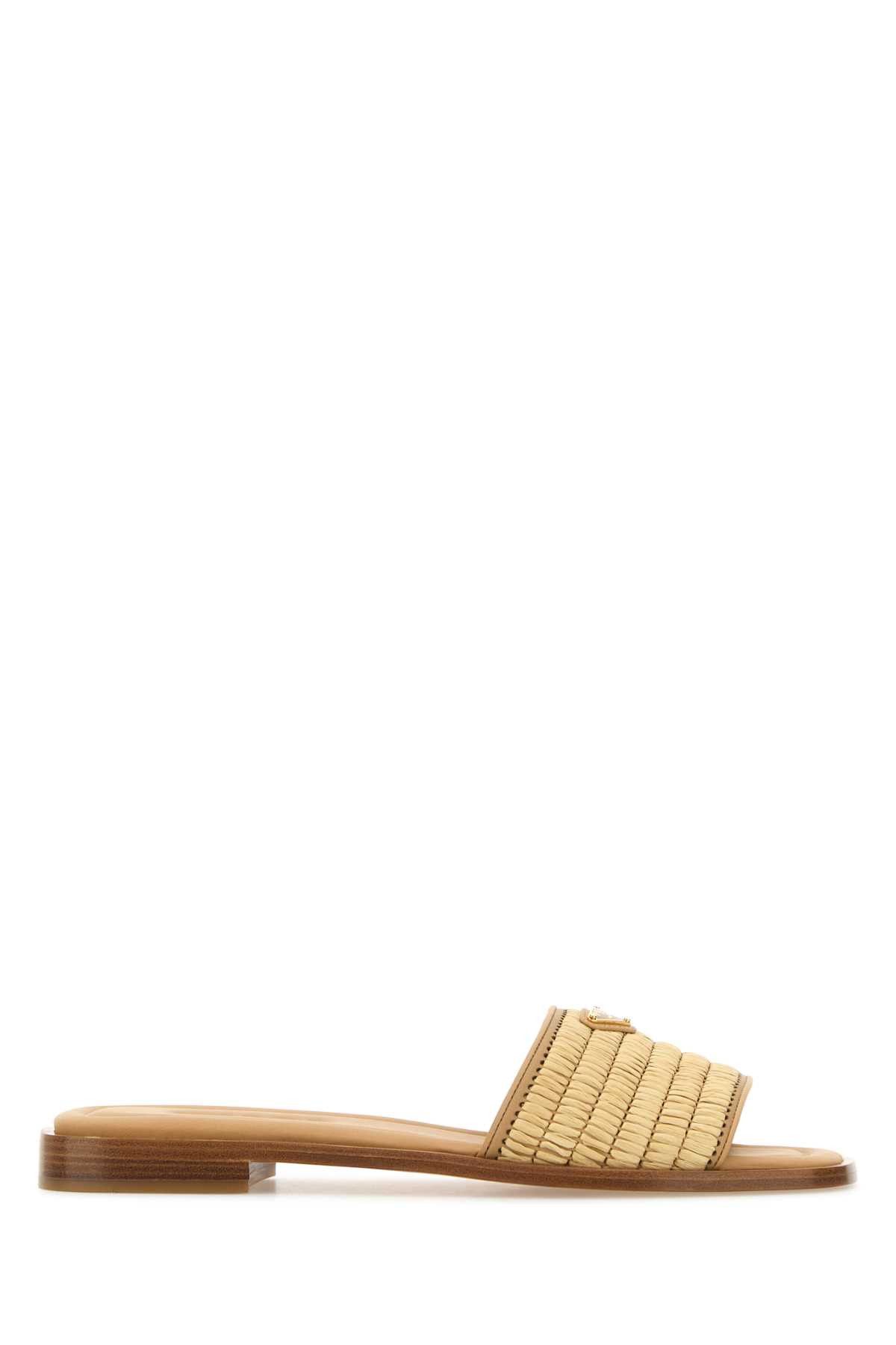 Prada Beige Raffia And Leather Slippers Size US 5.5 / IT 35.5 - 1 Thumbnail