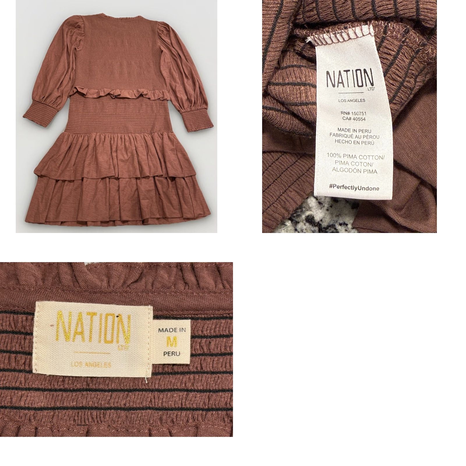 Nation LTD Nation LTD Abby Smocked Mini Dress Medium Pinot Noir Ruffle Detail Size M / US 6-8 / IT 42-44 - 8 Thumbnail