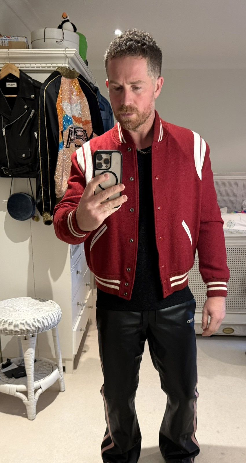 SAINT LAURENTネックスター柄スタジャン Saint Laurent Paris (Sz50) GRAIL SS16 Astronaut Moon Landing