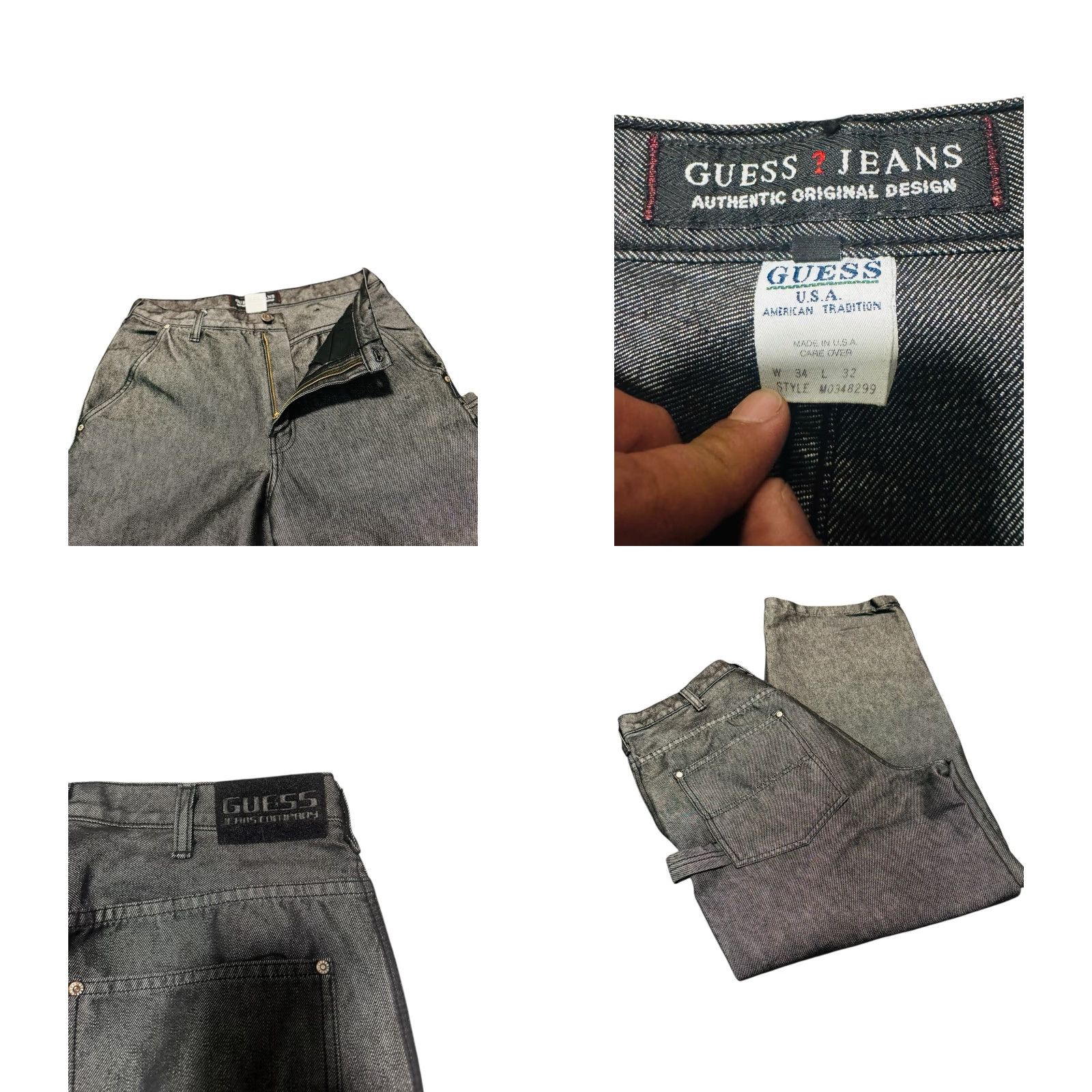 Guess VINTAGE GUESS Jeans Baggy Carpenter Denim Jeans Men 40x32 Black 5-Pocket Regular Straight Skater Metallic USA Mens Size US 40 / EU 56 - 9 Thumbnail